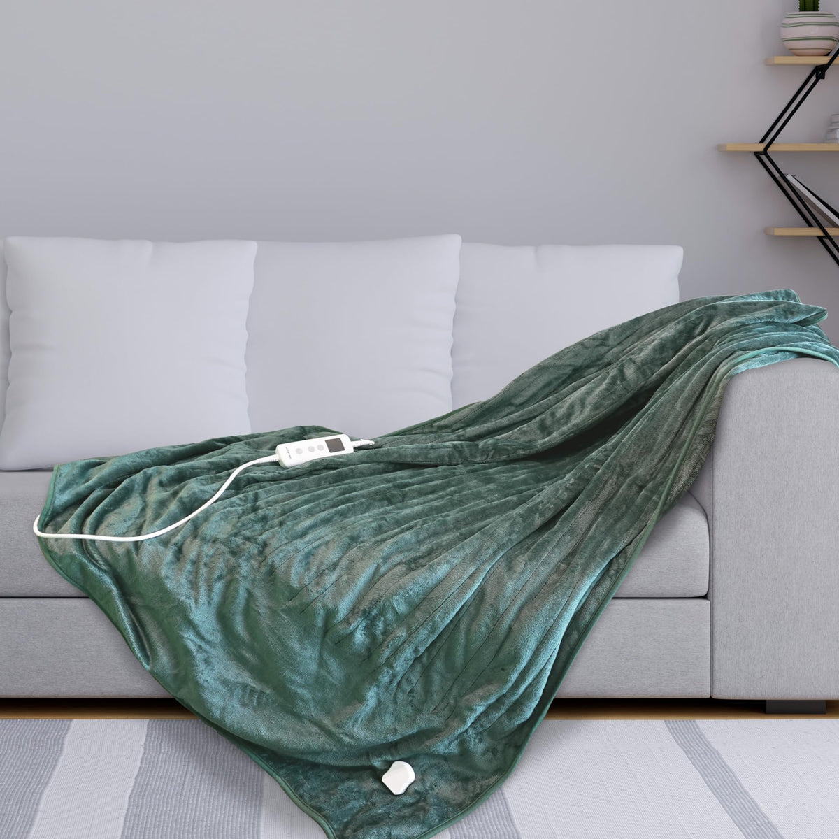 Schallen 120x160cm Soft Heated Warm Throw Over Blanket with Timer and 10 Heat Settings (Forest Green)