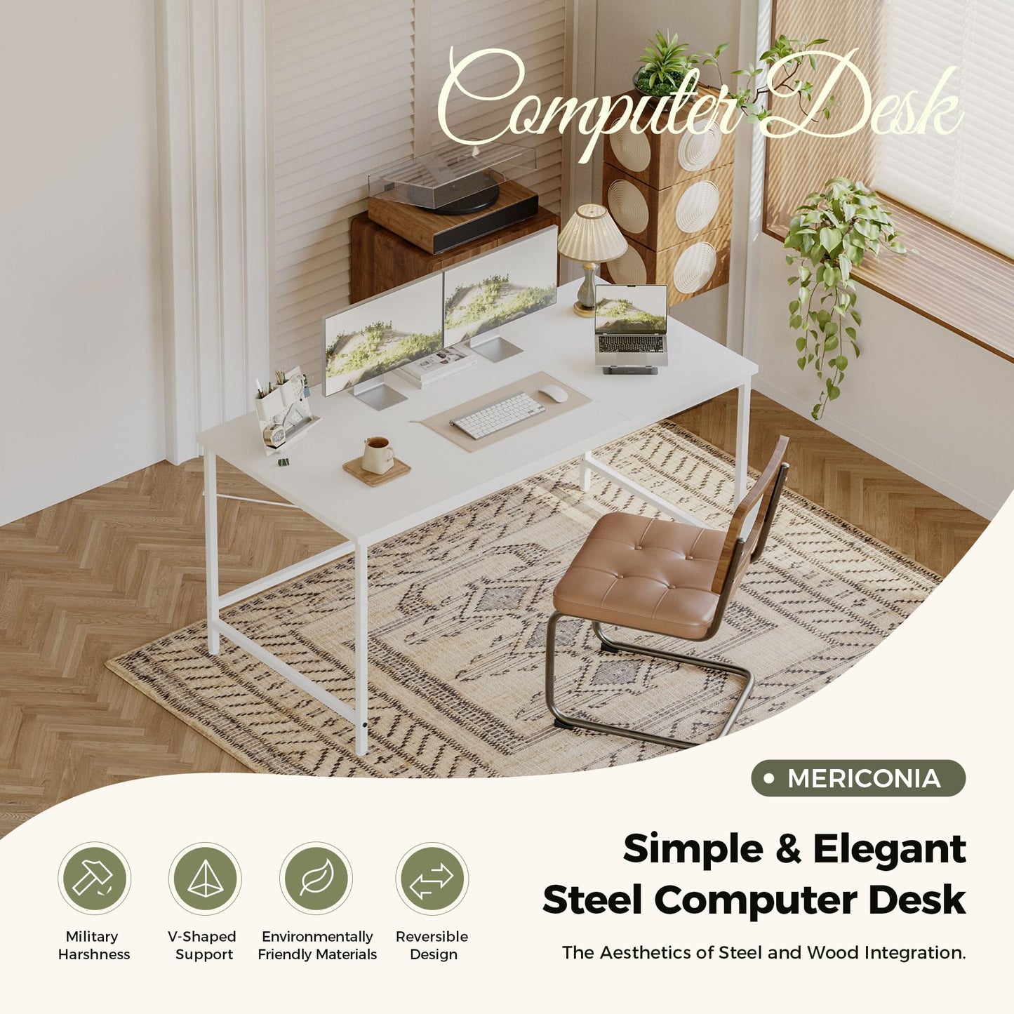 Mericonia Basic Computer Desk, 2 pieces Desktop, 120x50cm, White