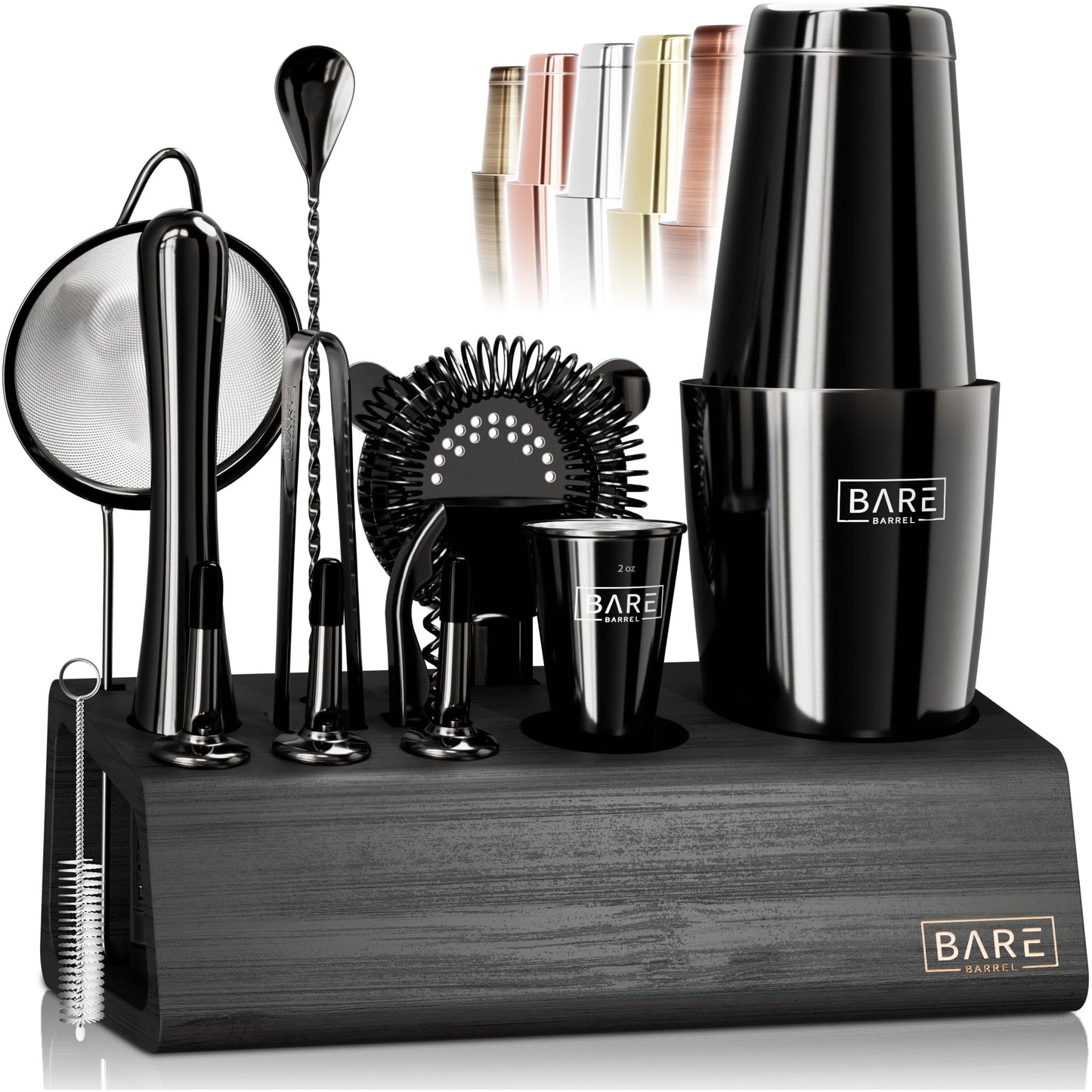 BARE BARREL Cocktail Making Kit | 14-Piece Bartender Kit Cocktail Shaker Set Maker | Bamboo Display Stand & 35 Recipe Cards | Mixology Cocktail Gift