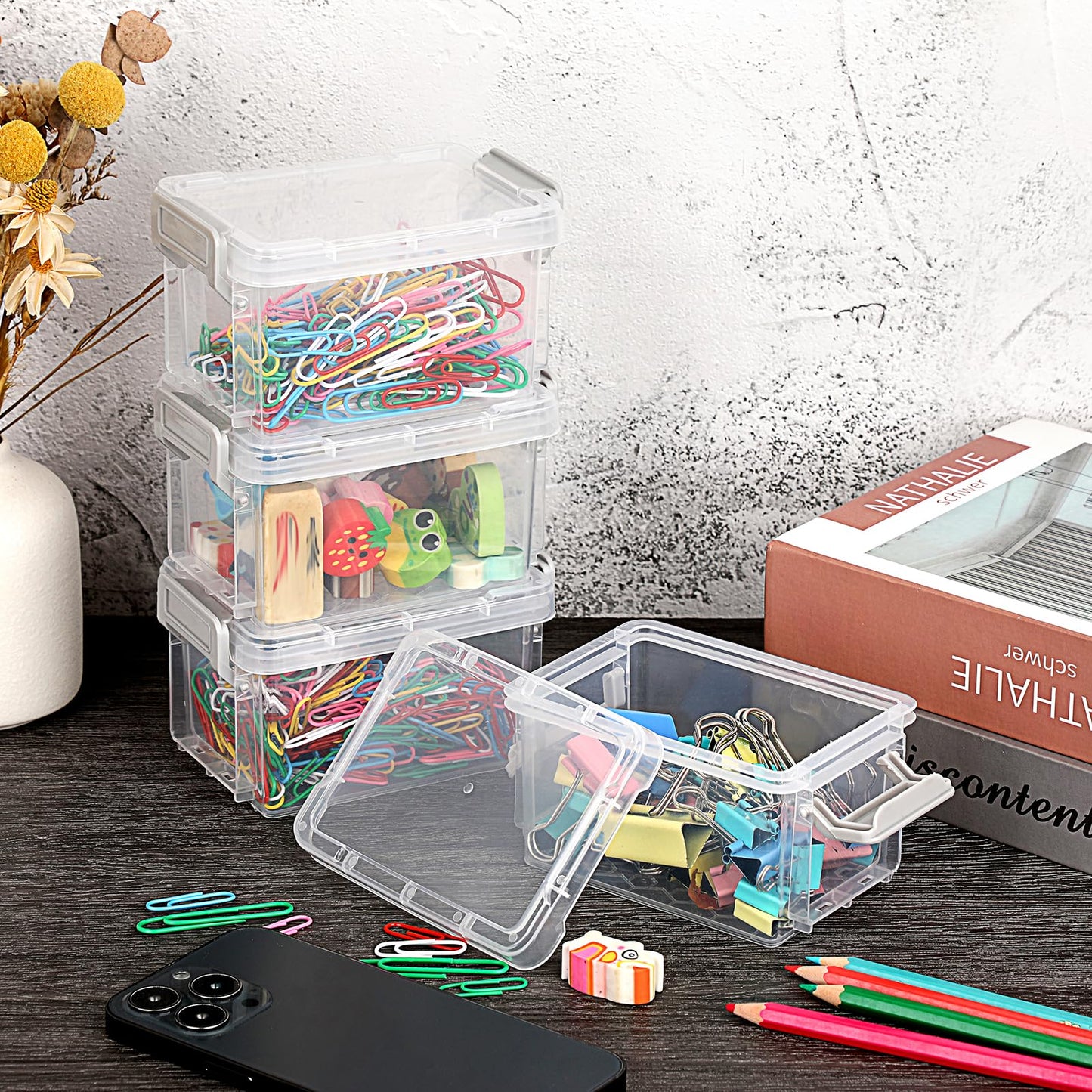 BSTKEY 10pcs Plastic Small Storage Containers with Lid, Clear (12*8*7cm)