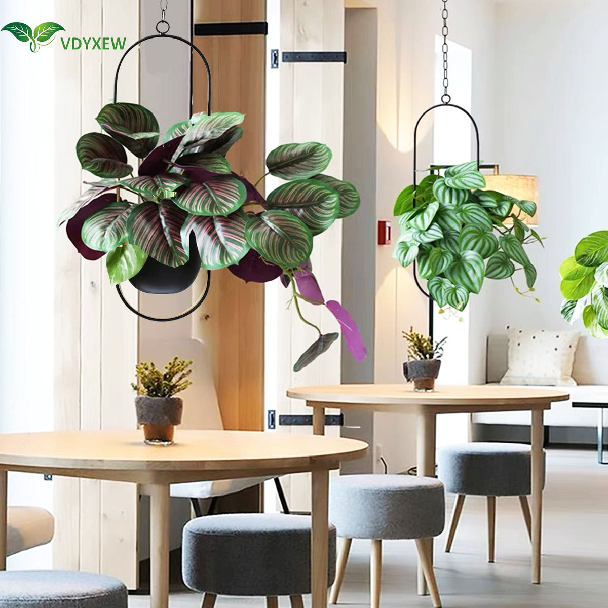 VDYXEW Metal Hanging Flower Pot, Hanging Decoration Pot, Metal Black Bolo Hanging Basket, Ceiling Hanging Planter for Indoor Plants, Succulents, Air