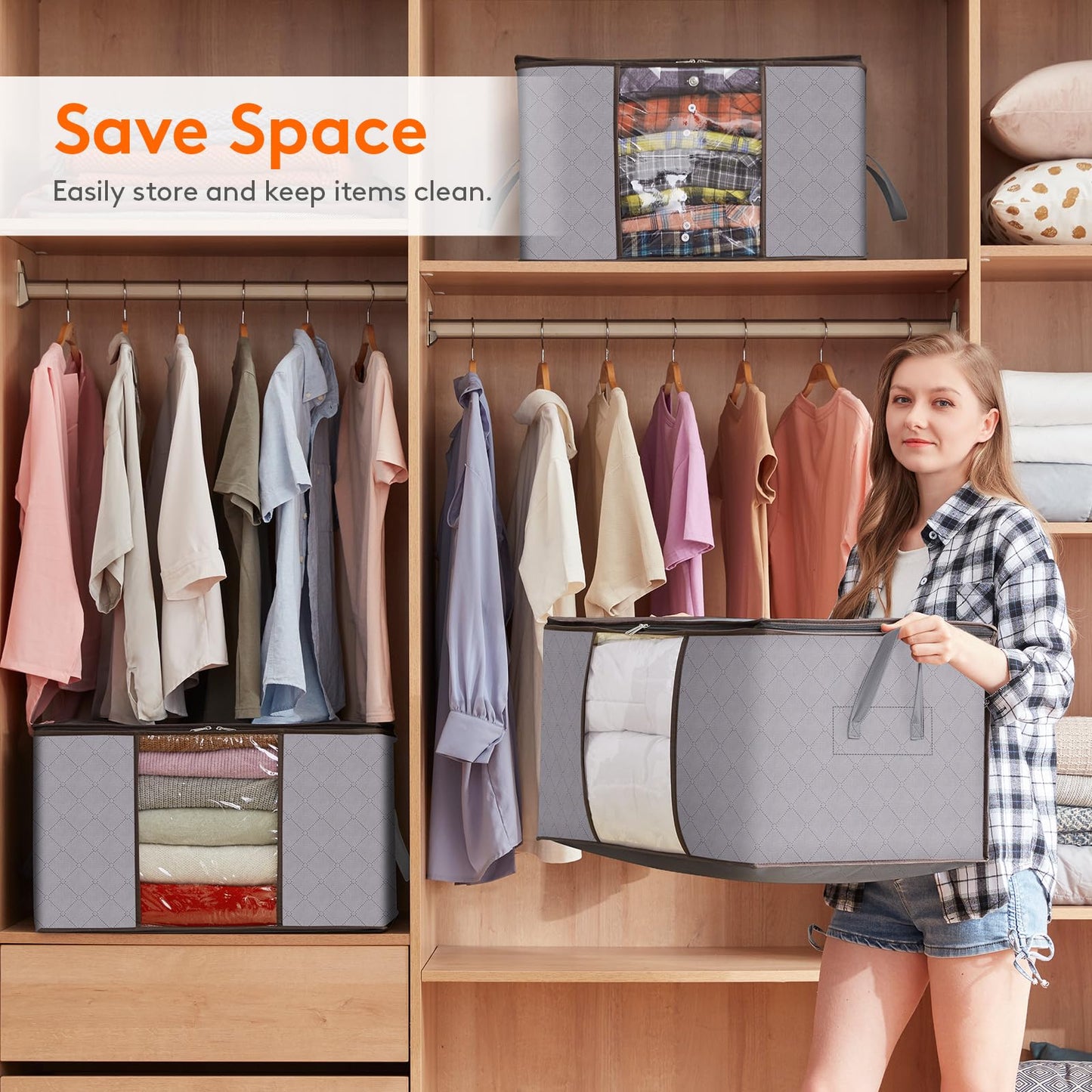 Lifewit 120L Clothes Storage Bags Large Storage Box With Lid Packing Boxes for Moving House With Reinforced Handle Thick Fabric Clear Window for