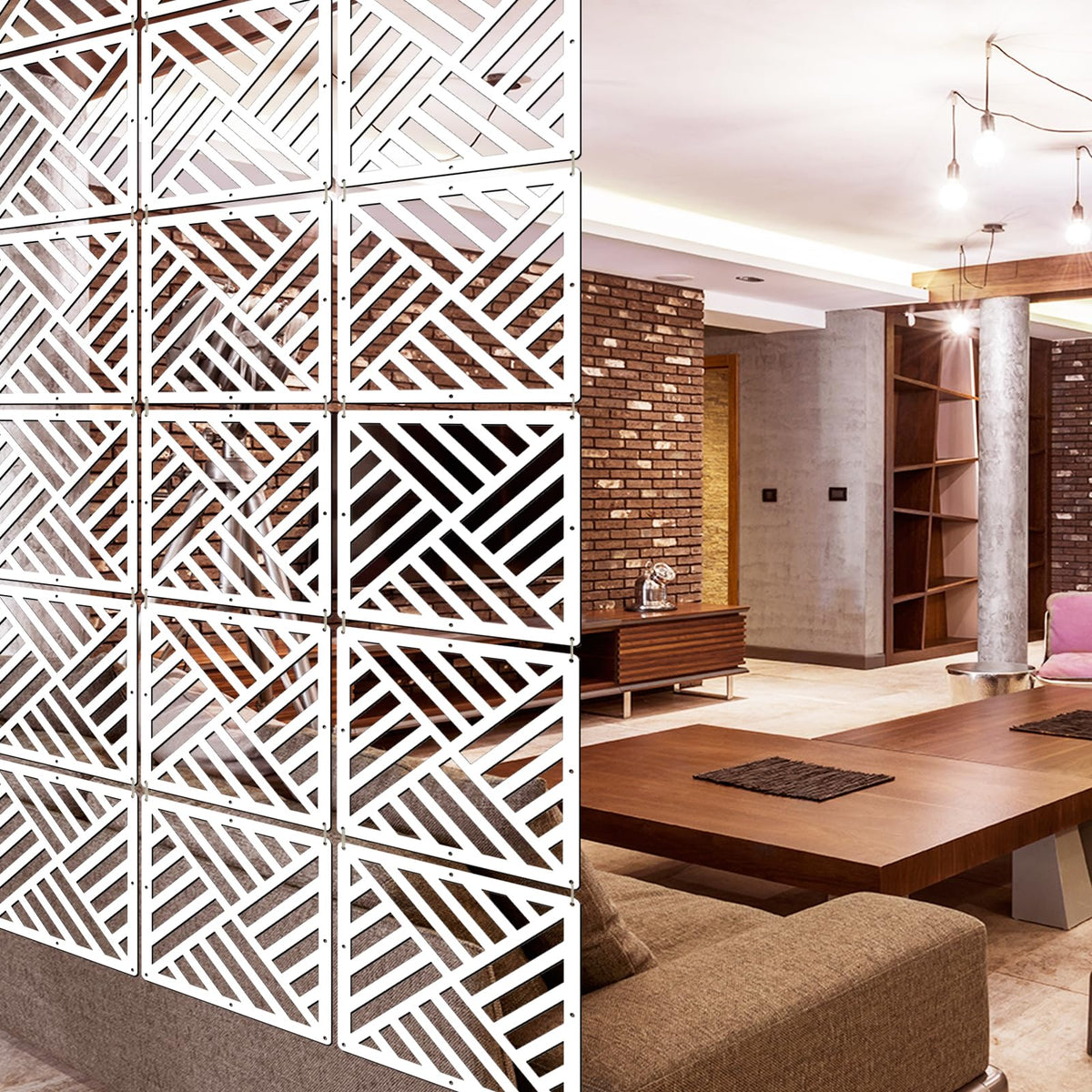 Lchen Hanging Room Divider Panel,0.2IN Thick Wood-Plastic Screen Panel for Living Room and Beding Room (XG-S-10Panels)