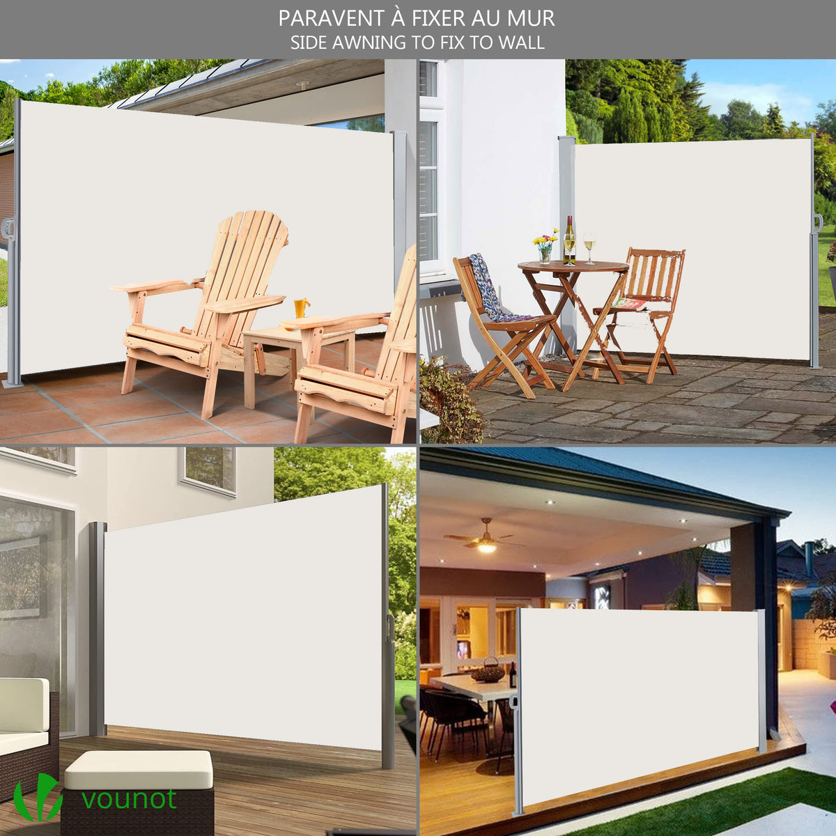 VOUNOT? Side Awning Retractable, Outdoor Privacy Screen for Garden, Balcony, Terrace, 140 x 300 cm, Beige