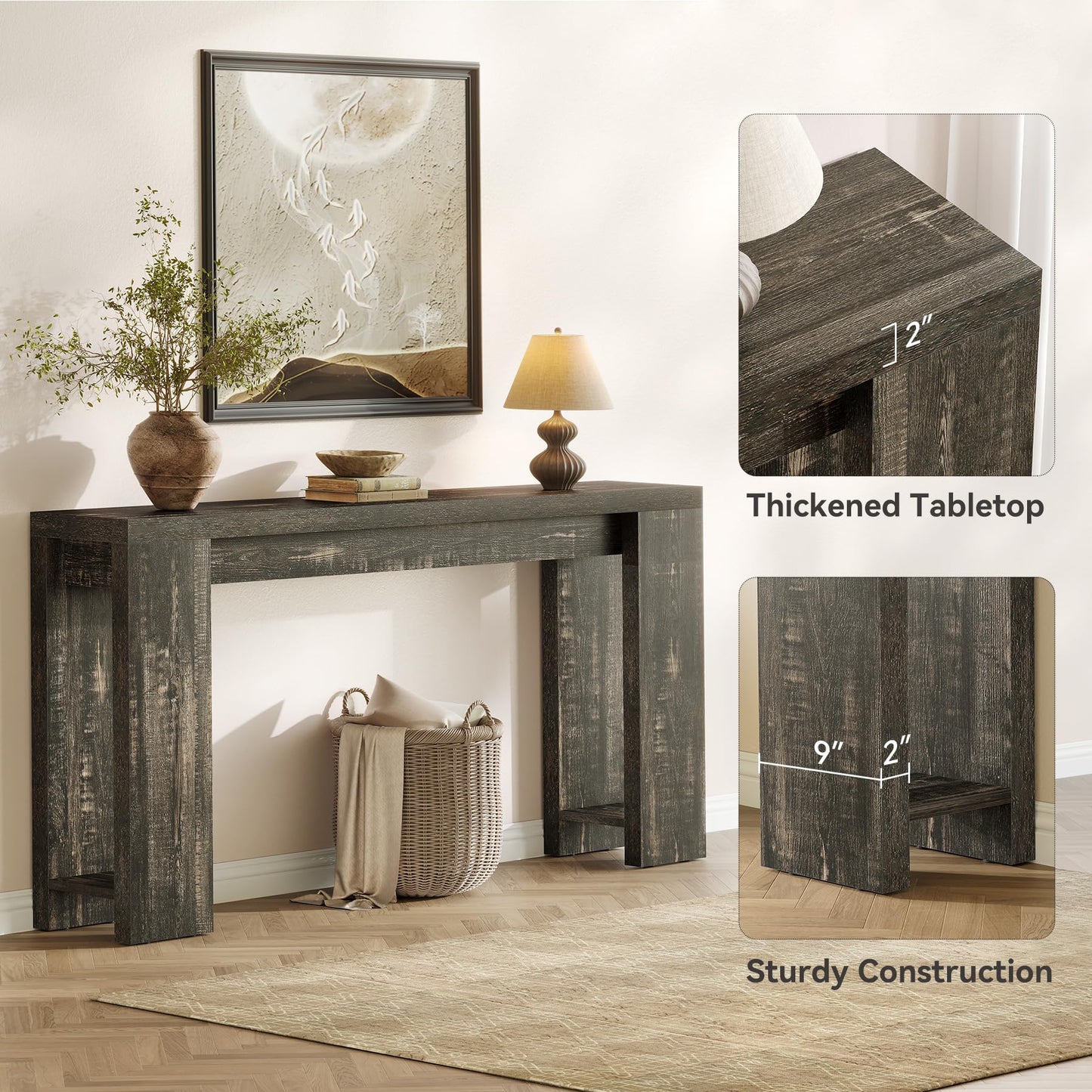 LITTLE TREE 160 cm Long Console Table, Narrow Sofa Table Behind Sofa, Farmhouse Console Table for Living Room, Entryway, Hallway