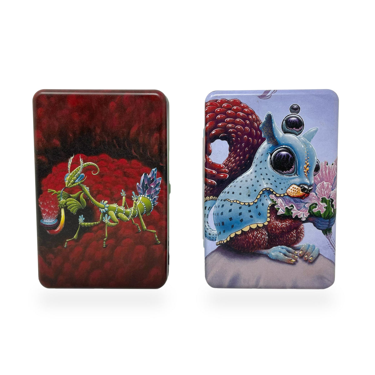 Rigasz Pack of 2 Mini Metal Tin Boxes with Lids, 100 x 65 x 20 mm. Beautiful art designs suitable for small items and various craft projects
