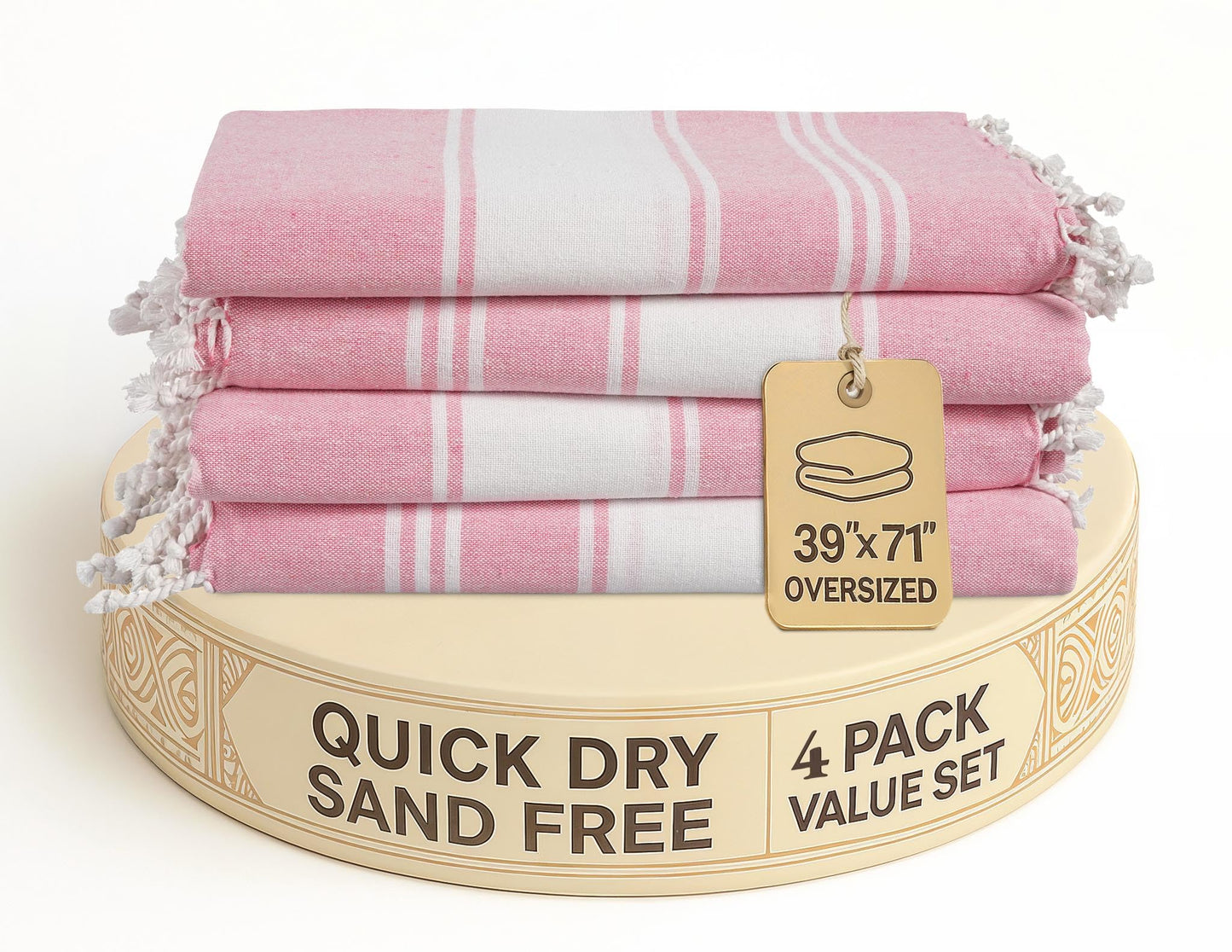 LANE LINEN Turkish Beach Towel Set Of 4 - Cotton Rich Beach Towels, Pre-Washed Pool Towel, Extra Large Beach Towel, Quick Dry & Sand Free, Absorbent
