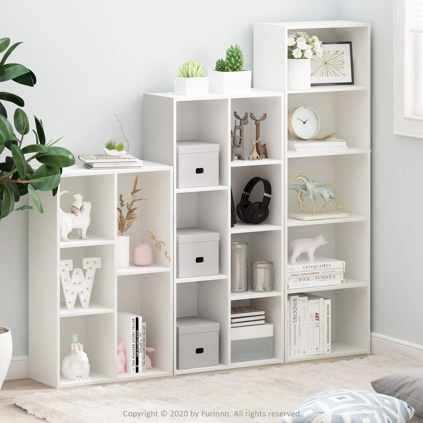 Furinno LUDER Book Shelf, 5-Cube Bookshelf, Reversible Bookcase, 23.9 x 49.5 x 80 cm, for Living Room, Bedroom, Home Office, Plain White