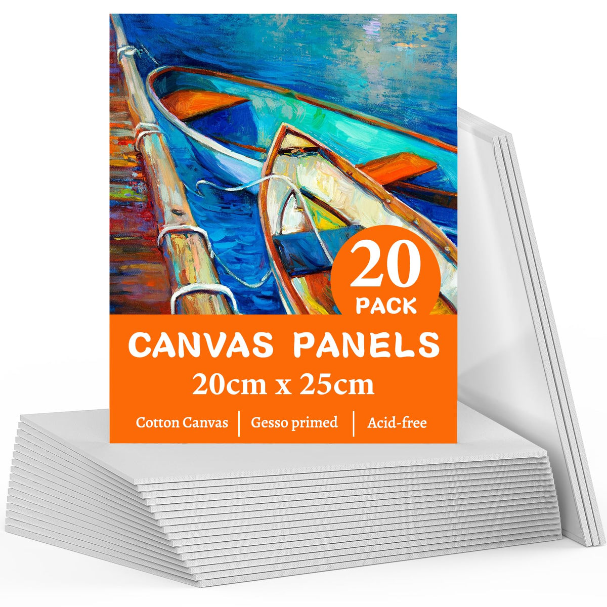 Koncci 20 Packs Canvas for Painting 20X25cm (8''x10''), Cotton Acid-Free Blank Canvas Panels for Acrylic & Oil & Watercolor, for Professional Artist,