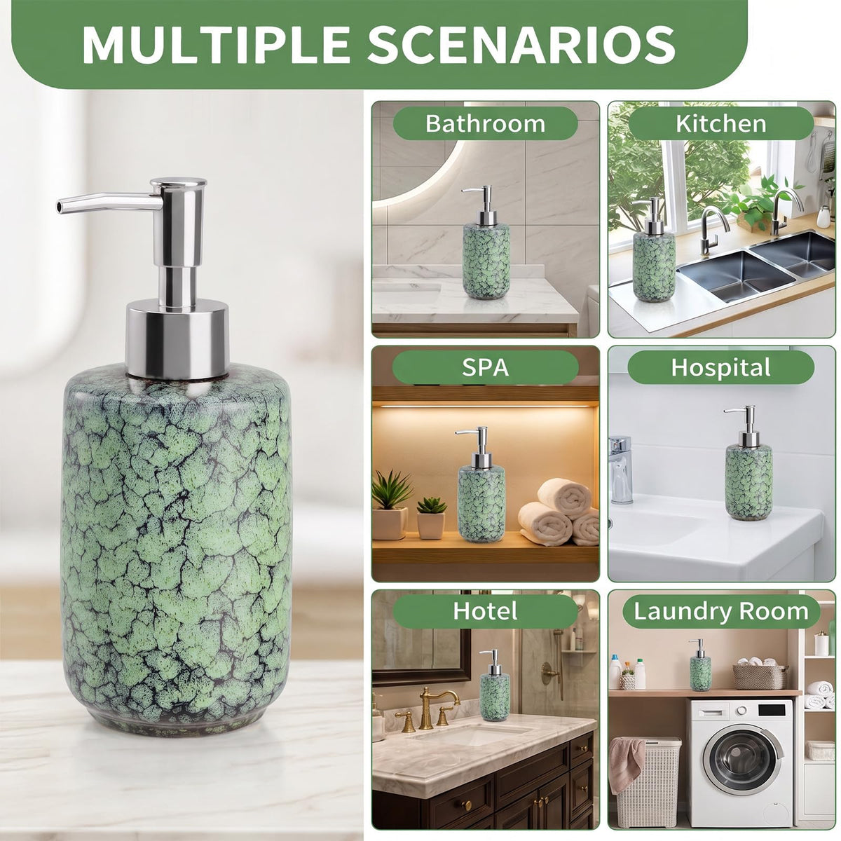 Ceramic Soap Dispenser - 350ml Liquid Hand Soap Dispenser with Pump Refillable Pump Bottle Washing up Liquid Soap Dispenser Lotion Bottle for Kitchen
