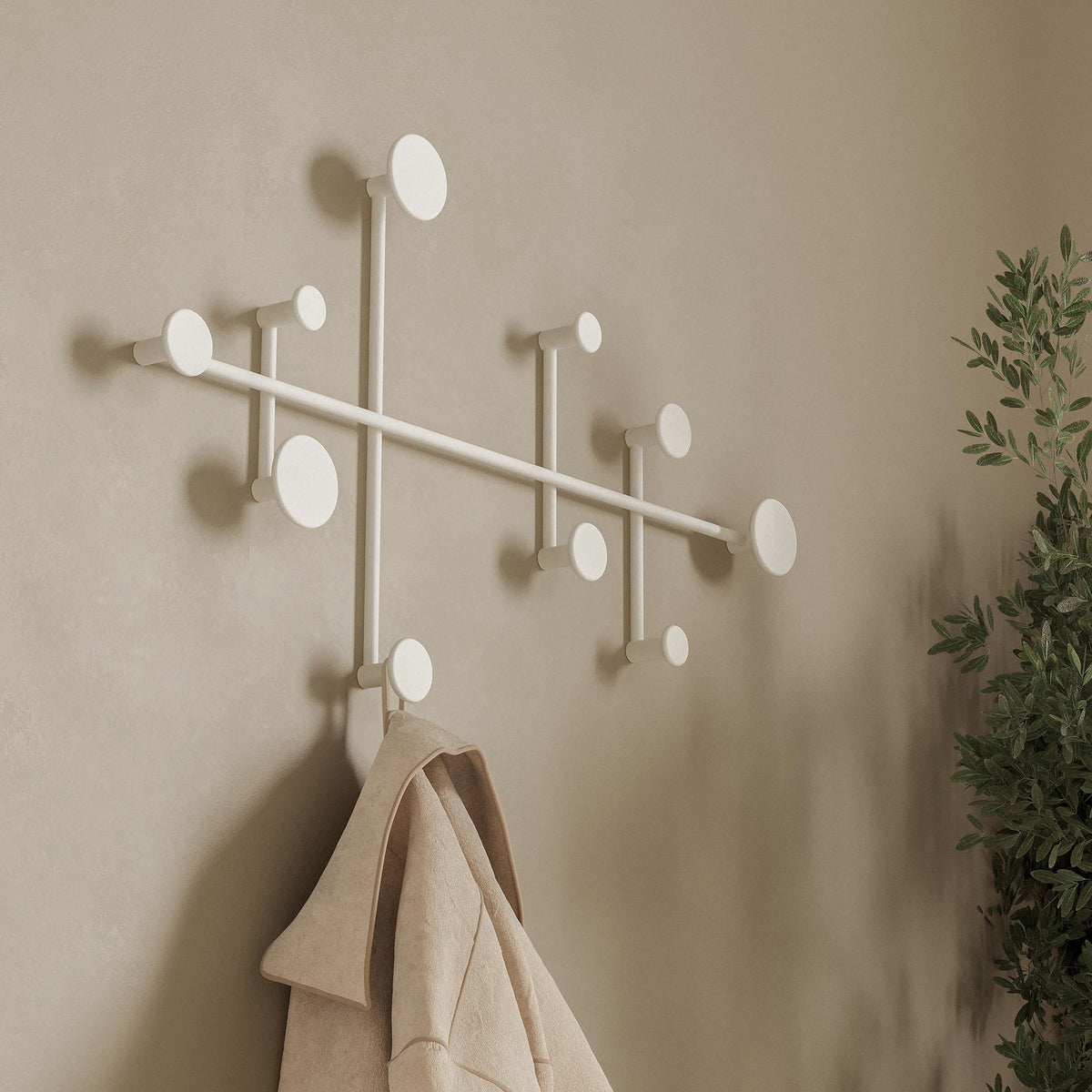 Kazai. 'Sval' Wall Wardrobe | Minimalist Coat Hook Design from Berlin | Modern Metal Wall-Mounted Coat Rack/Hooks | White