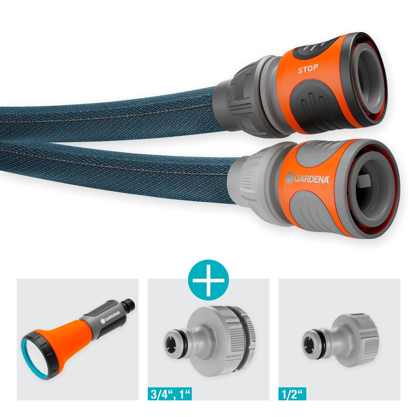 Gardena Liano Xtreme 1/2 inch, 10m set: Extremely robust textile garden hose, for indoor water taps, with PVC inner tube, lightweight,