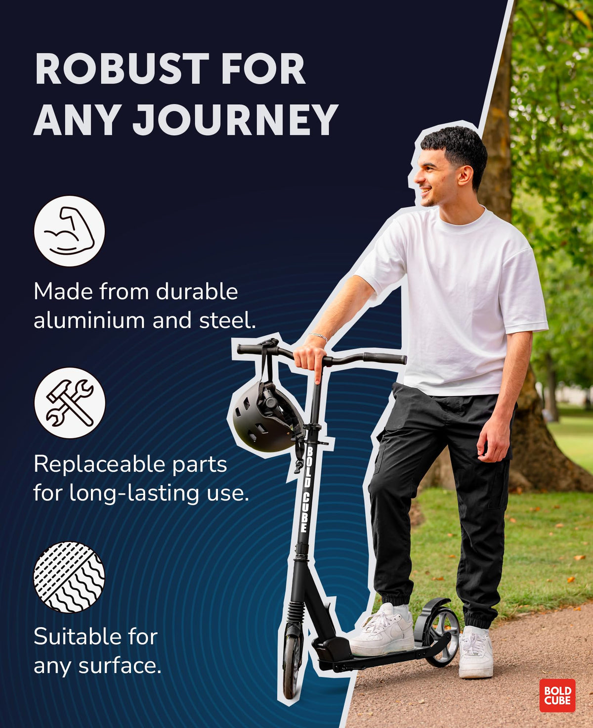 BOLDCUBE Big 2 Wheeler Deep Blue | Scooter for Kids & Teens Ages 7+ Years | Play & Commute | Front Suspension Fit with 200MM Wheels | Height