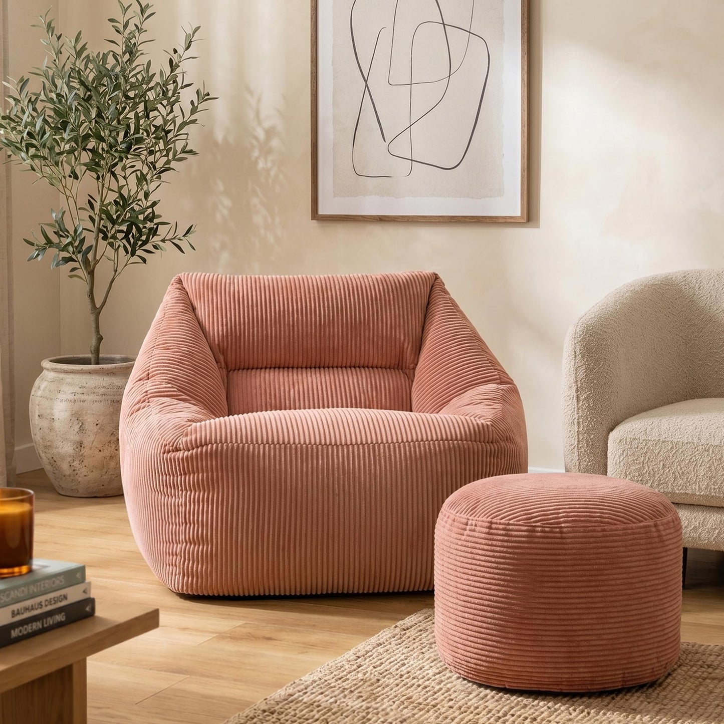 icon Natalia Cord Bean Bag Chair & Footstool with Filling Included, Pink