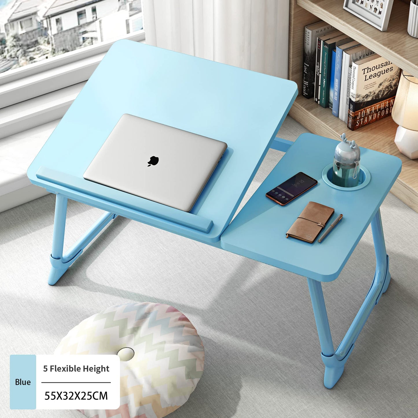 Laptop Desk, Laptop Bed Table with Foldable Legs & Cup Slot, Reading Holder Notebook Stand Breakfast Bed Tray Book Holder for Sofa, Bed, Terrace