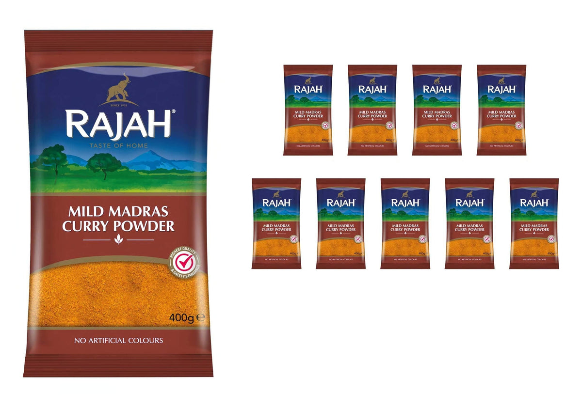 Rajah Spices Mild Madras Curry Powder | Madras | Mild | Curry Powder | (400g (Pack of 10))
