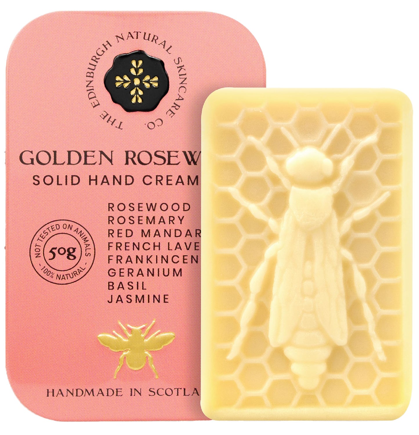 Golden Rosewood Hand Cream Bar ? 100% Natural Moisturiser for Very Dry Hands | With Beeswax, Cocoa Butter & Coconut Oil | Long-Lasting,