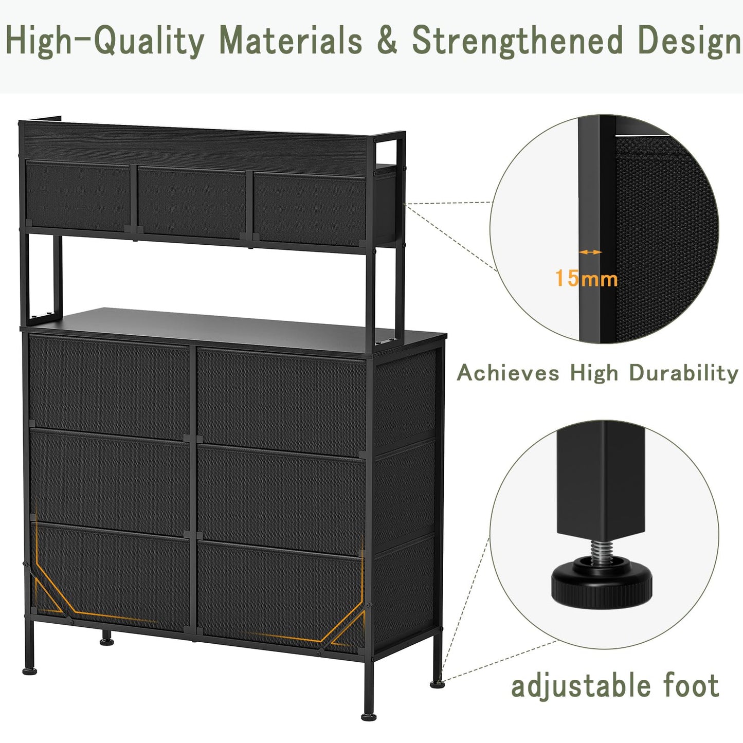 Mintnook Tall Chest of 9 Drawers, 3 Tiers Display Shelf Cabinet，Black