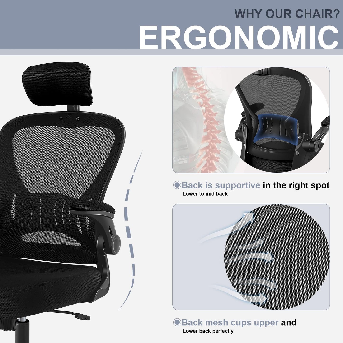 ralex-chair Office Chair, Ergonomic Mesh Adjustable Desk Chair, Black