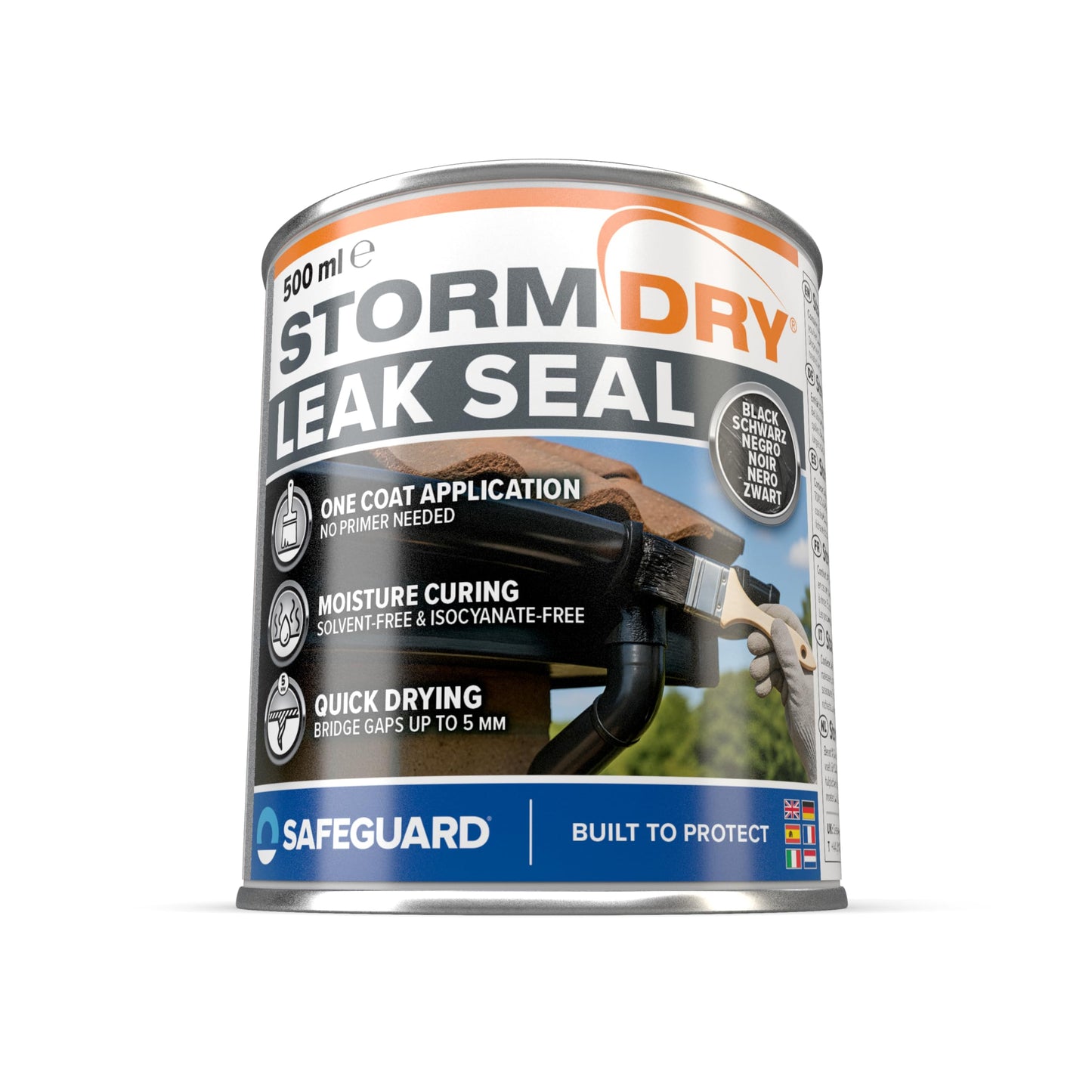 Stormdry One Coat Liquid Rubber Leak Seal (500ml, Black) | Quick-Dry Waterproof Leak Sealer for Emergency Roof and Gutter Repair on Brick, Concrete,