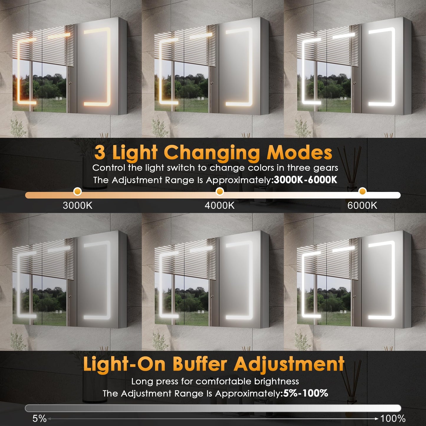 ELEGANT LED Bathroom Mirror Cabinet with Shaver Socket, Grey, 900x600mm