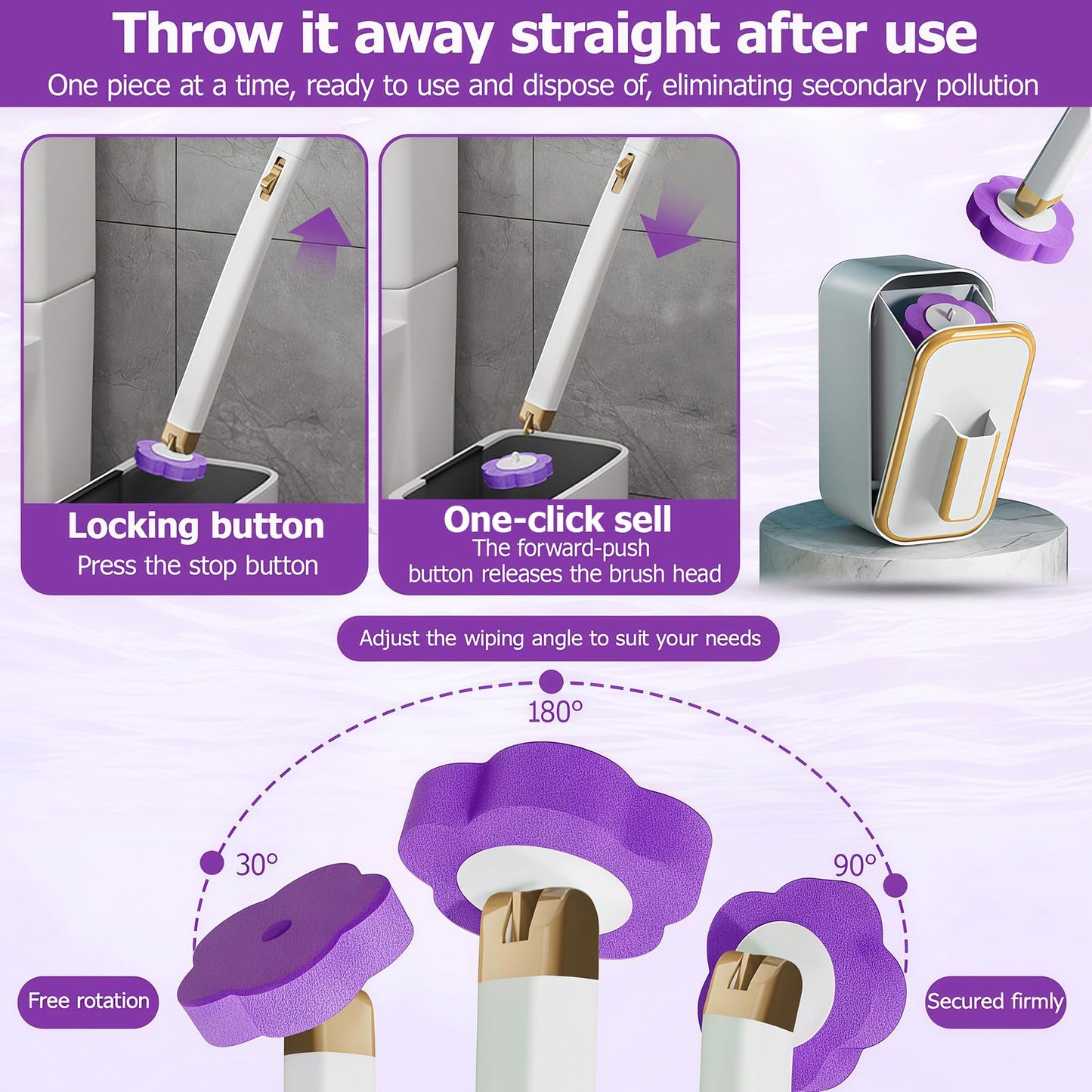 Toilet Wand Kit, Disposable Toilet Brush with 60 Refills