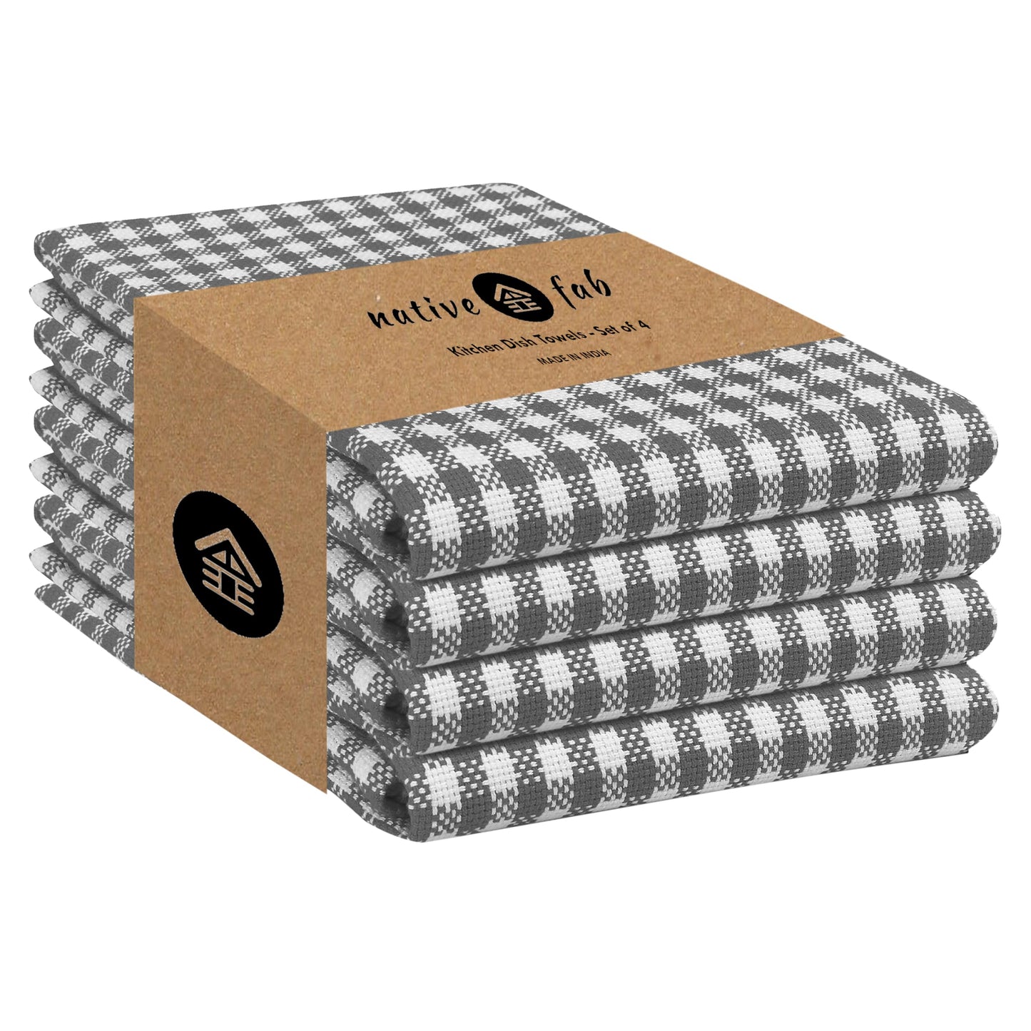 Native Fab 4-Pack Gingham Mini Check Tea Towel with Hanging Loop 38x63 cm, Cleaning Cloths, Bar Towels, Hand Towels
