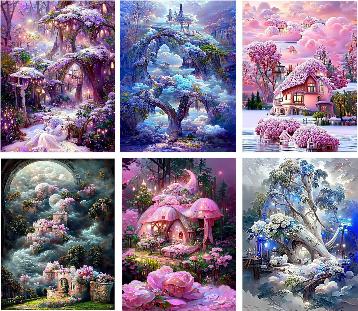 Mapoor 6 Pack Diamond Painting Kits for Adults - Landscape 5D Paintings with Diamond Dots Full Drill Gem Art and Crafts DIY Gift and Home Decor 12X16