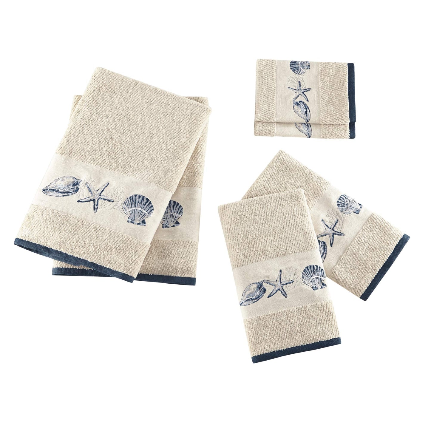 Madison Park Bayside Cotton Highly Absorbent Bathroom Towel Set, 6-Piece Include 2 Bath Towels, 2 Hand Towels & 2 Wash Towels, Sea Blue