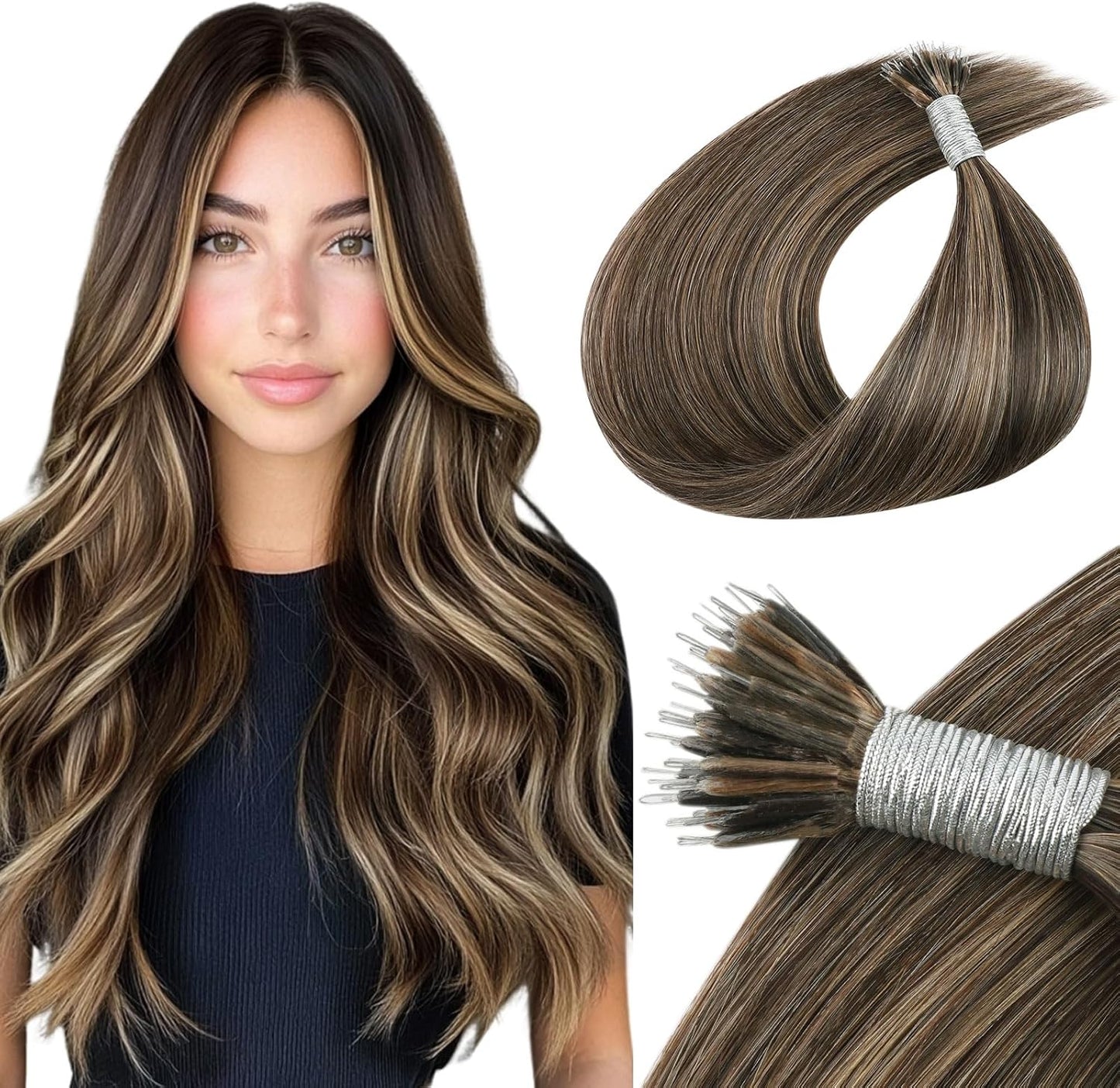 Yuniffe Nano Real Human Hair Extensions, Color P4/27, 14", New but open, scruffy box