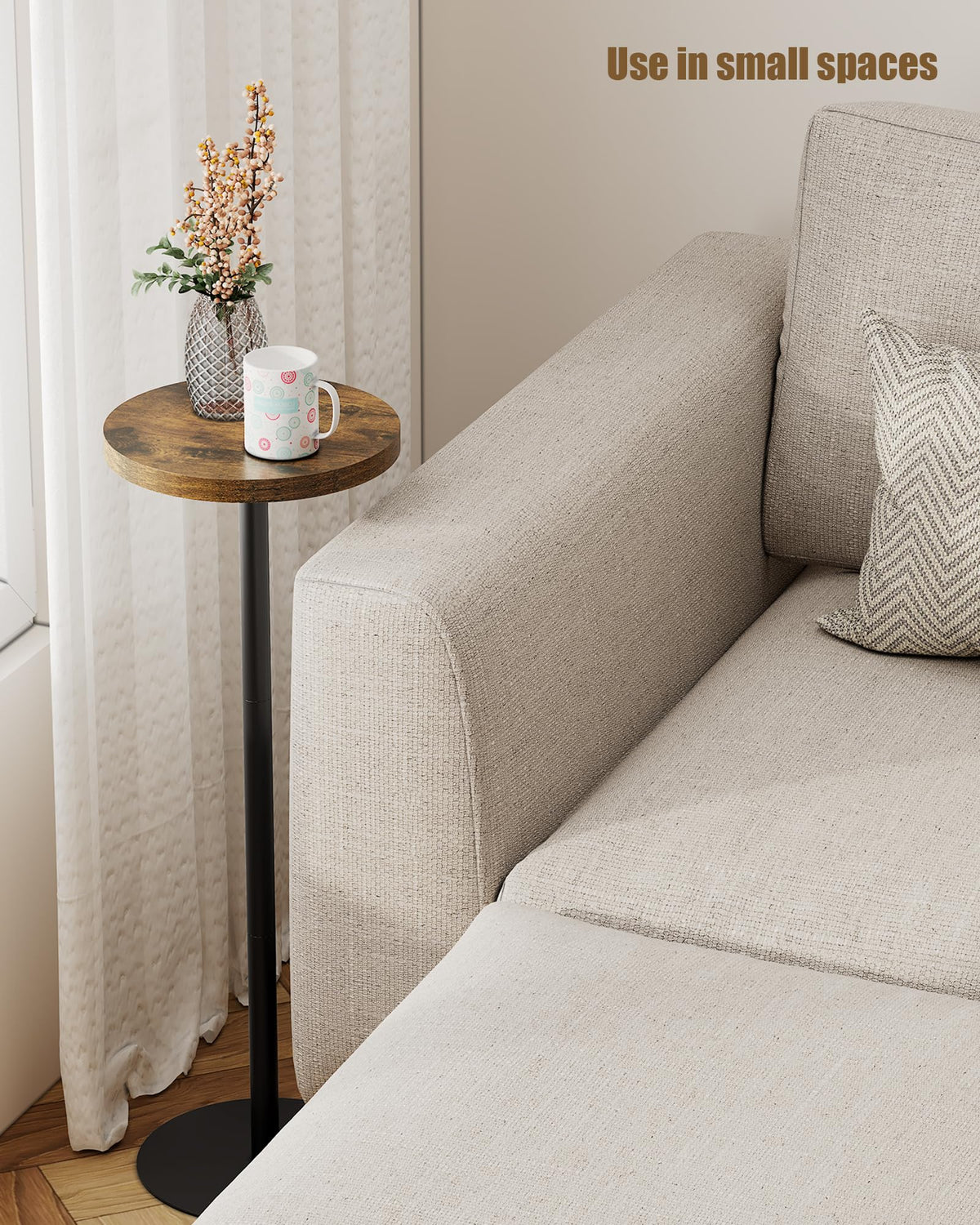 TUTOTAK Tall Round Side Table, Small End Table, Set of 2, Drink Table, Pedestal Side Table, livingroom, Brown V1TB01BB0652EU