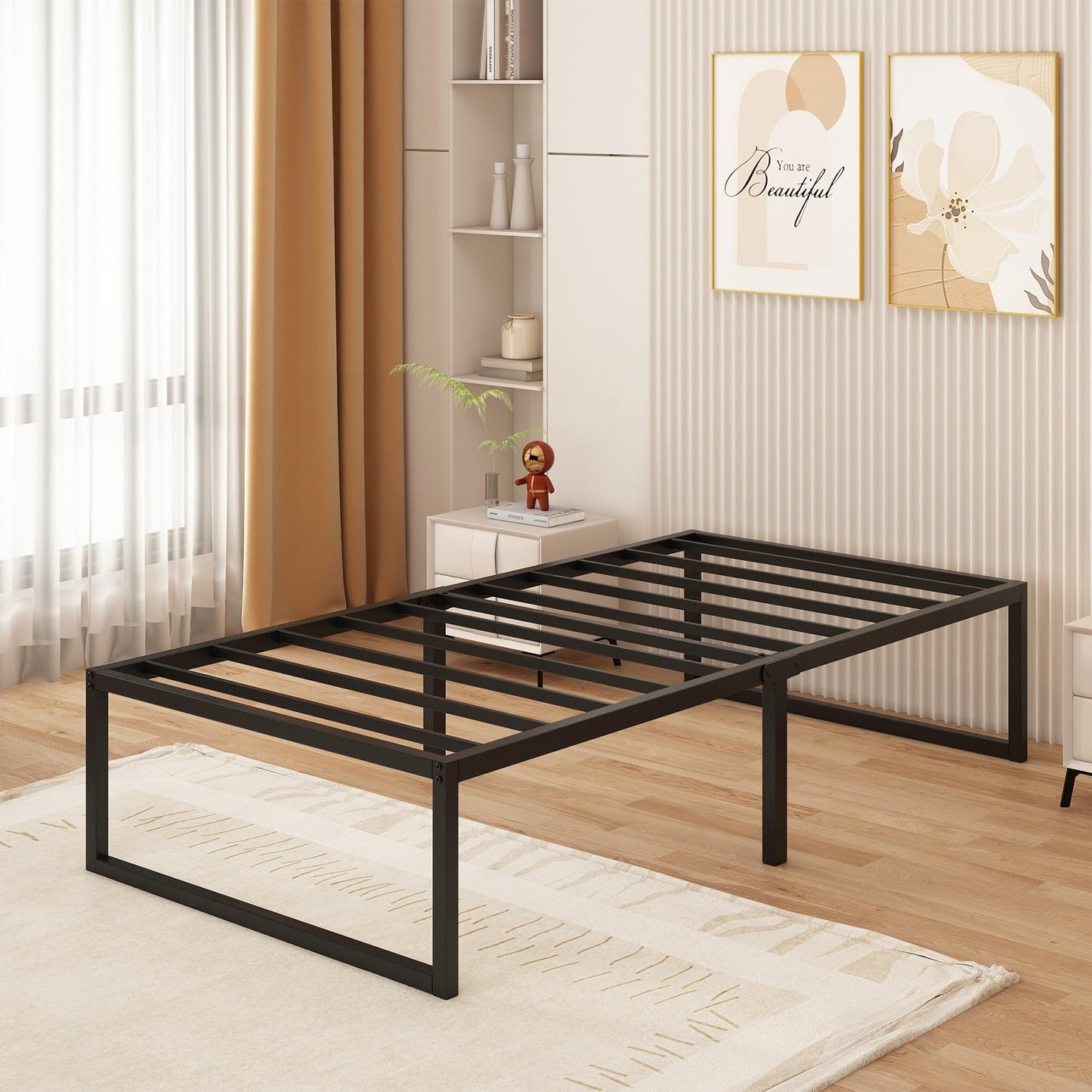 Yicensen Single Bed Frame 90x190 cm - 46 cm Height with Large Storage Under the Bed, Metal Single Bed Frame with Steel Slat Support, Easy Assembly,