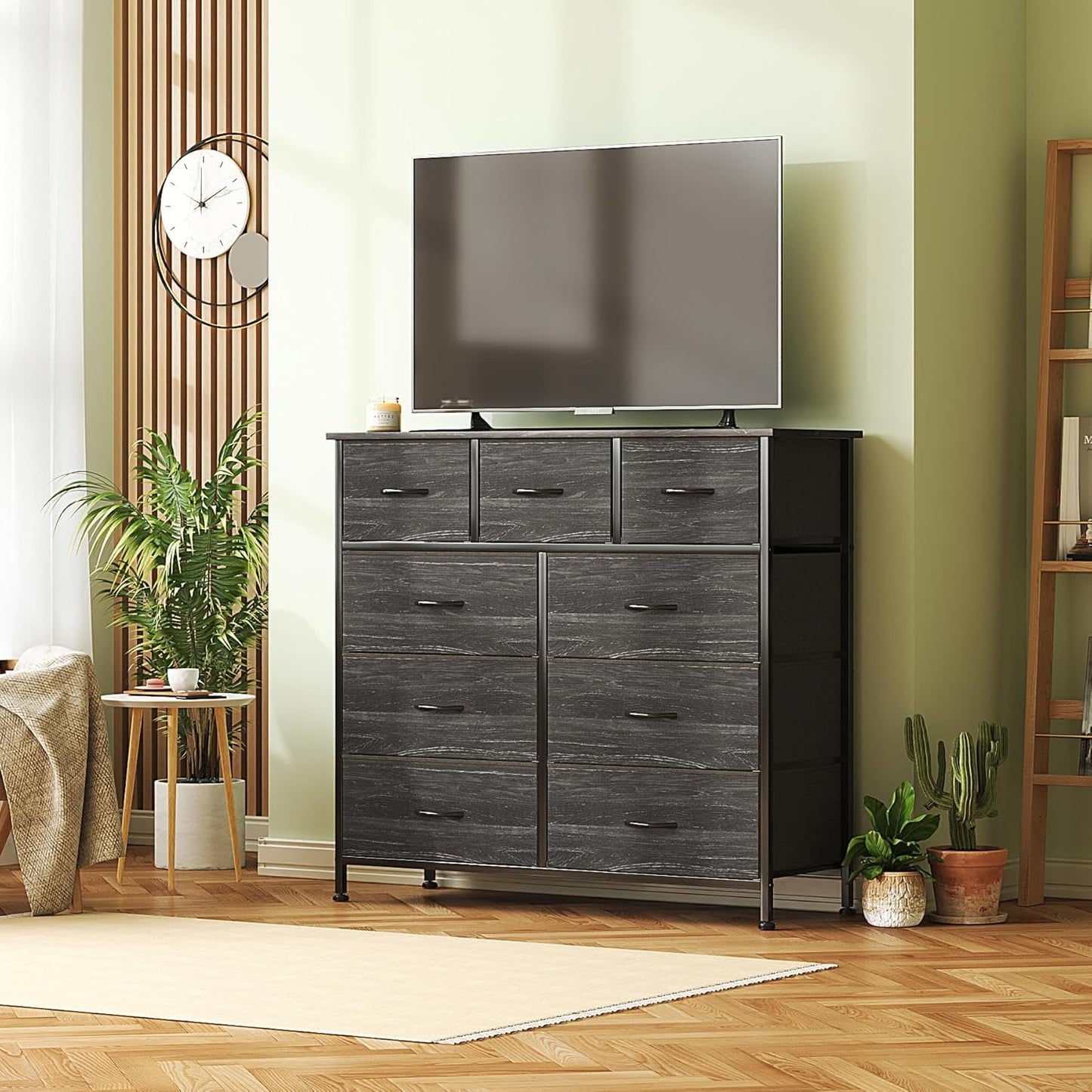 CAIYUN Chest of Drawers with 9 Drawers, Fabric Storage Dresser for Bedroom, Tall Drawer Organizer Unit for Entryway, Hallway,Charcoal Black