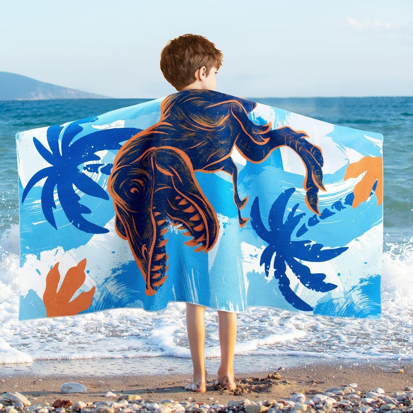 WERNNSAI Dinosaur Microfibre Beach Towel for Kids, 76 x 150cm Bath Towel