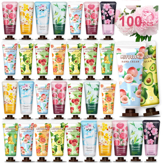 Mini Hand Cream Multipack, 100 Pack Hand Cream Set, Hand Care for Dry Cracked Hands, Bulk Gift for Women, Travel Size Lotion Bulk, Small Gifts for
