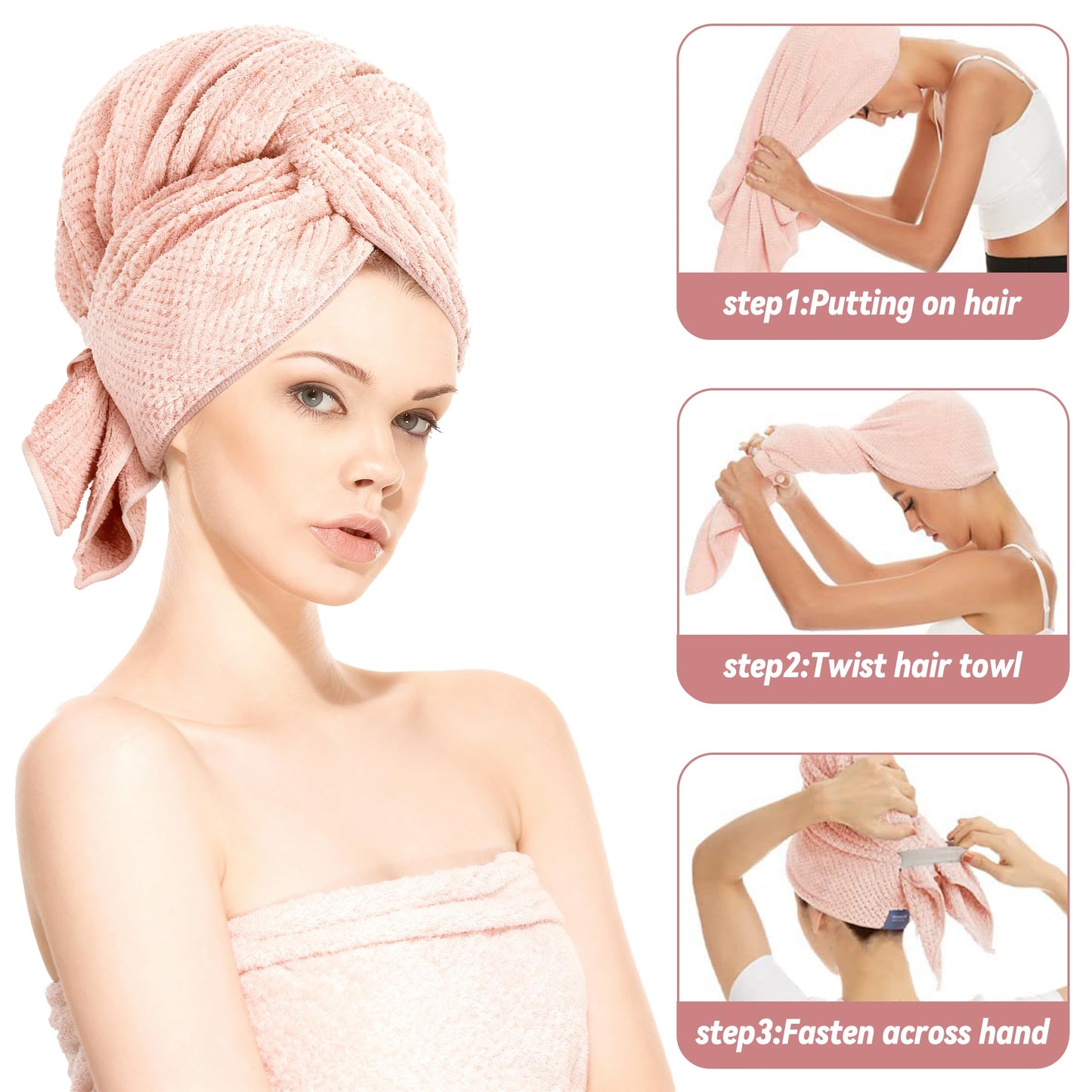 2Pack Microfibre Hair Towel,40 x 24 inches Hair Towel Wrap Super Absorbent