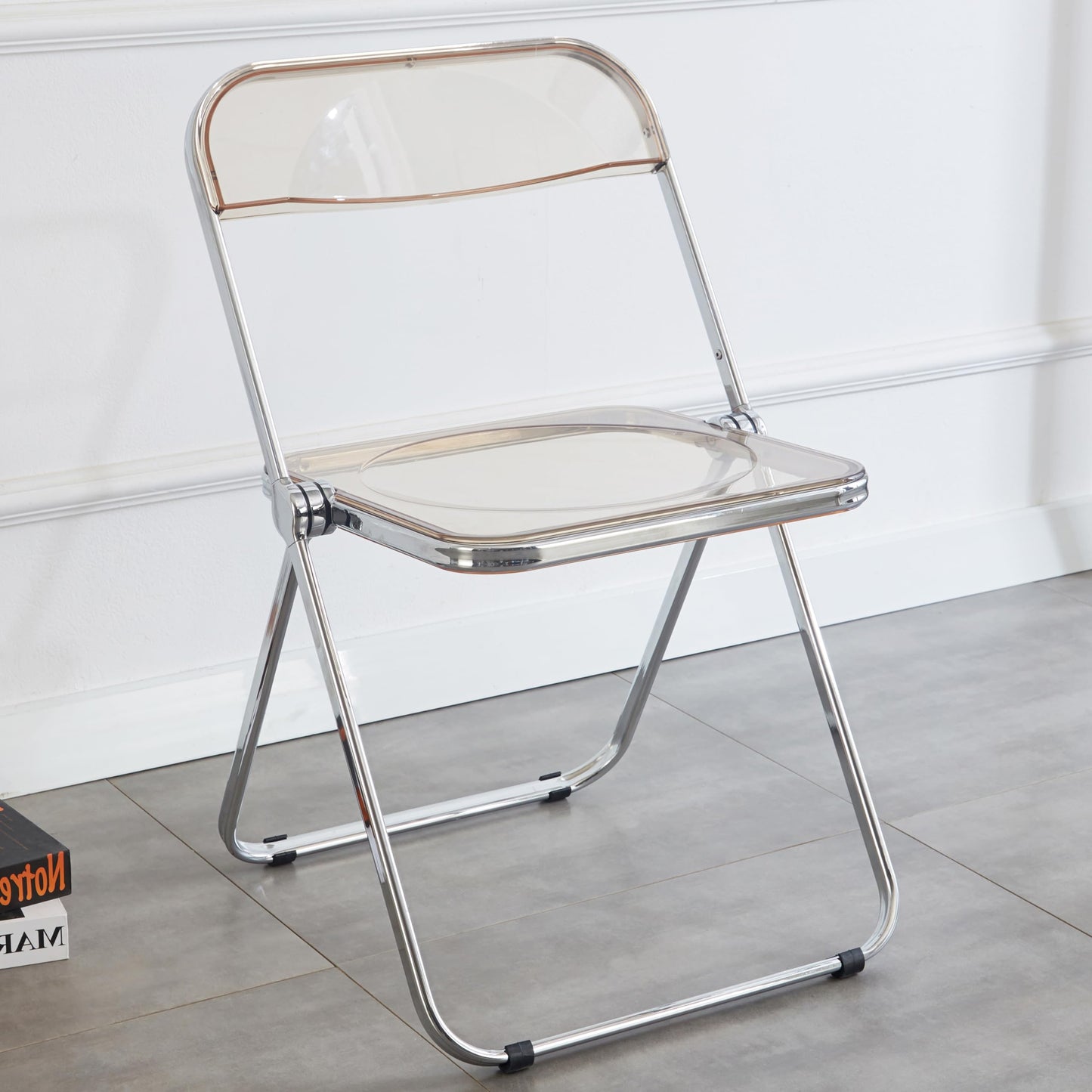 KAIHAOWIN Luxury Modern Acrylic Folding Chair Transparent Chairs-Ghost Stackable Crystal Folding Chair-PC Plastic Living Room Seat-Chrome Frame and
