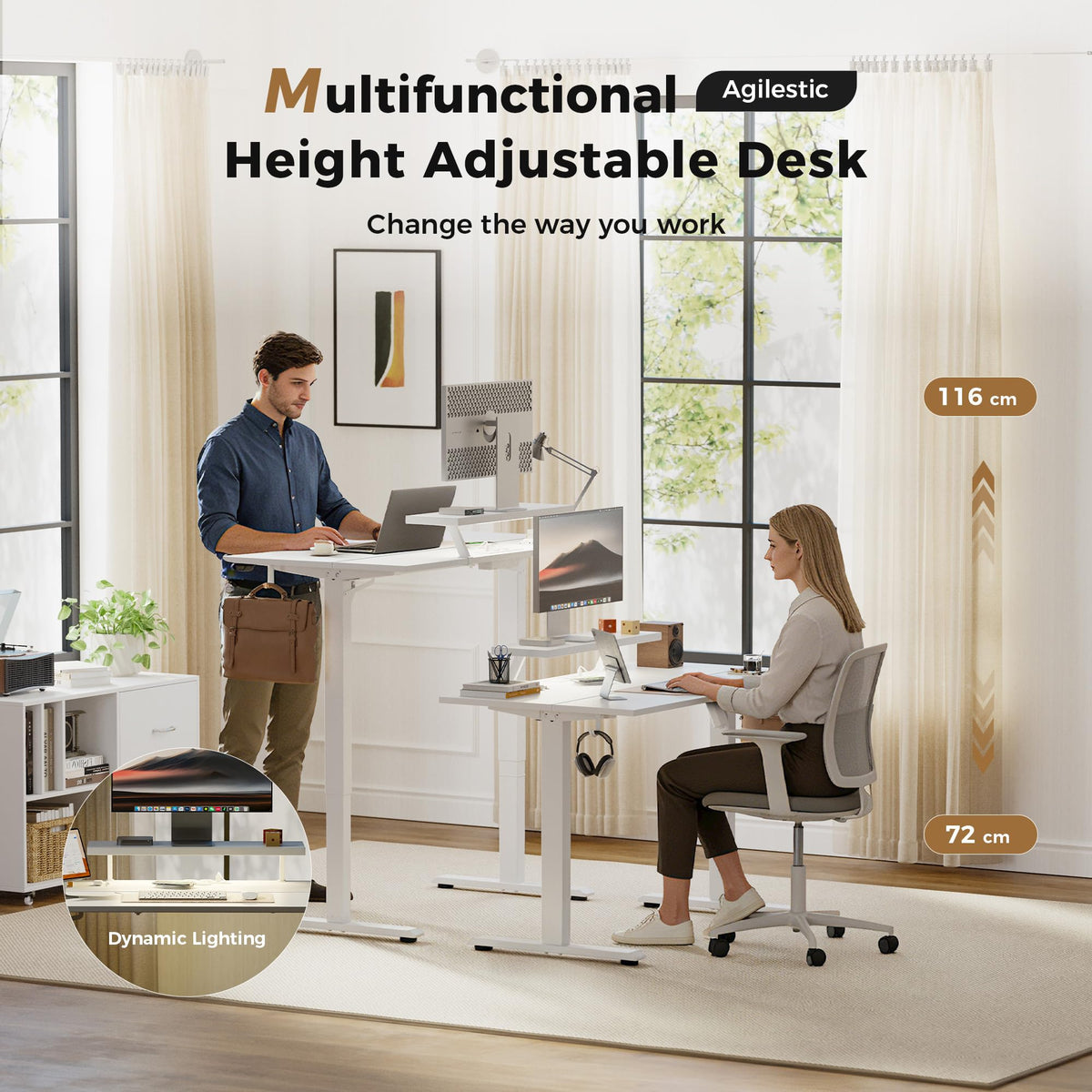 Agilestic Electric Standing Desk, Led & Plug, Movable Monitorstand, 100x60