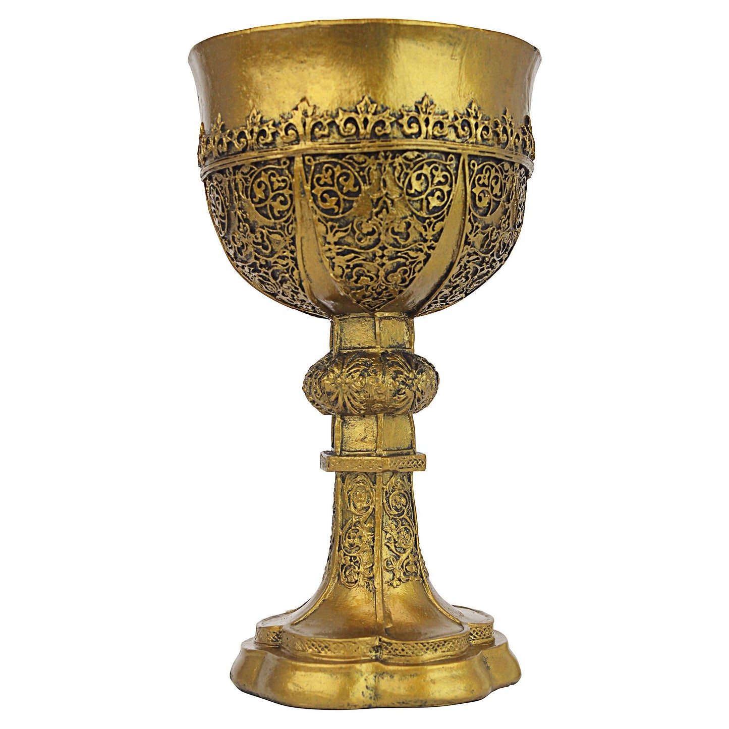 Design Toscano CL6121 Golden Chalice of King Arthur Medieval Decor Gothic Goblet Sculpture, 22.75 cm, Polyresin, Gold