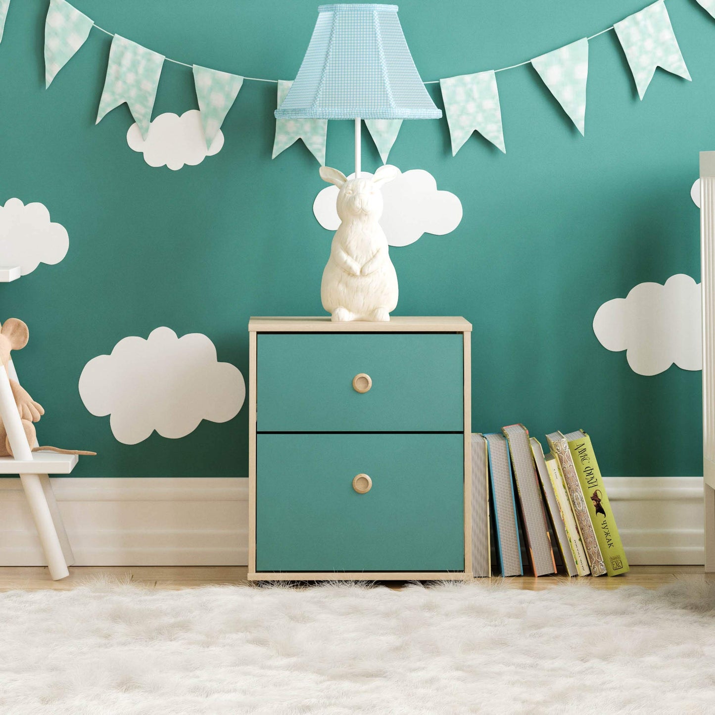 Junior Vida Neptune 2 Drawer Bedside Table Cabinet Chest of Drawers Bedroom Storage Children's Kids Furniture (Blue & Oak)