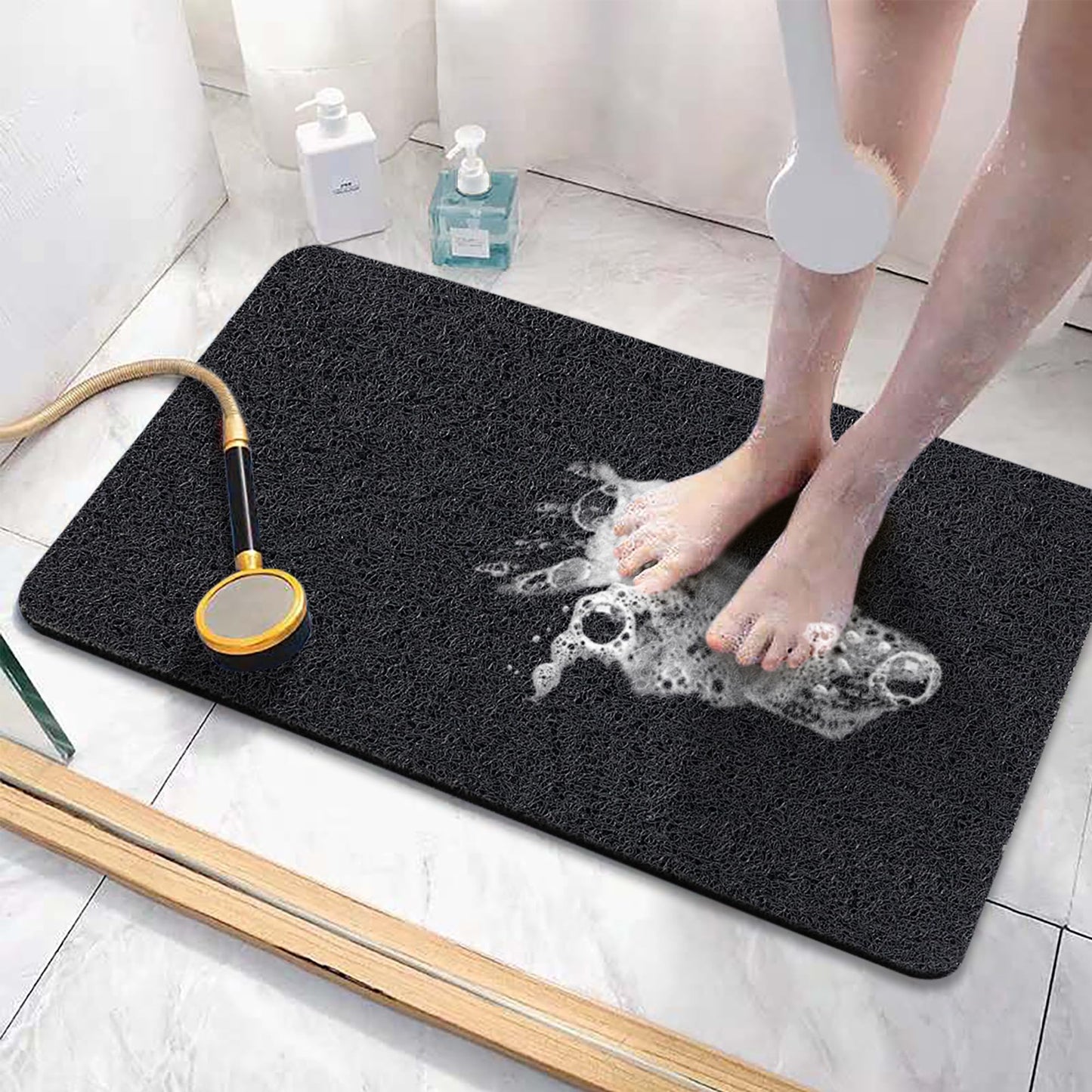 Asvin Soft Textured Bath, Shower, Tub Mat, 24x16 Inch, Phthalate Free, Non Slip Comfort Bathtub Mats with Drain, PVC Loofah Bathroom Mats for Wet