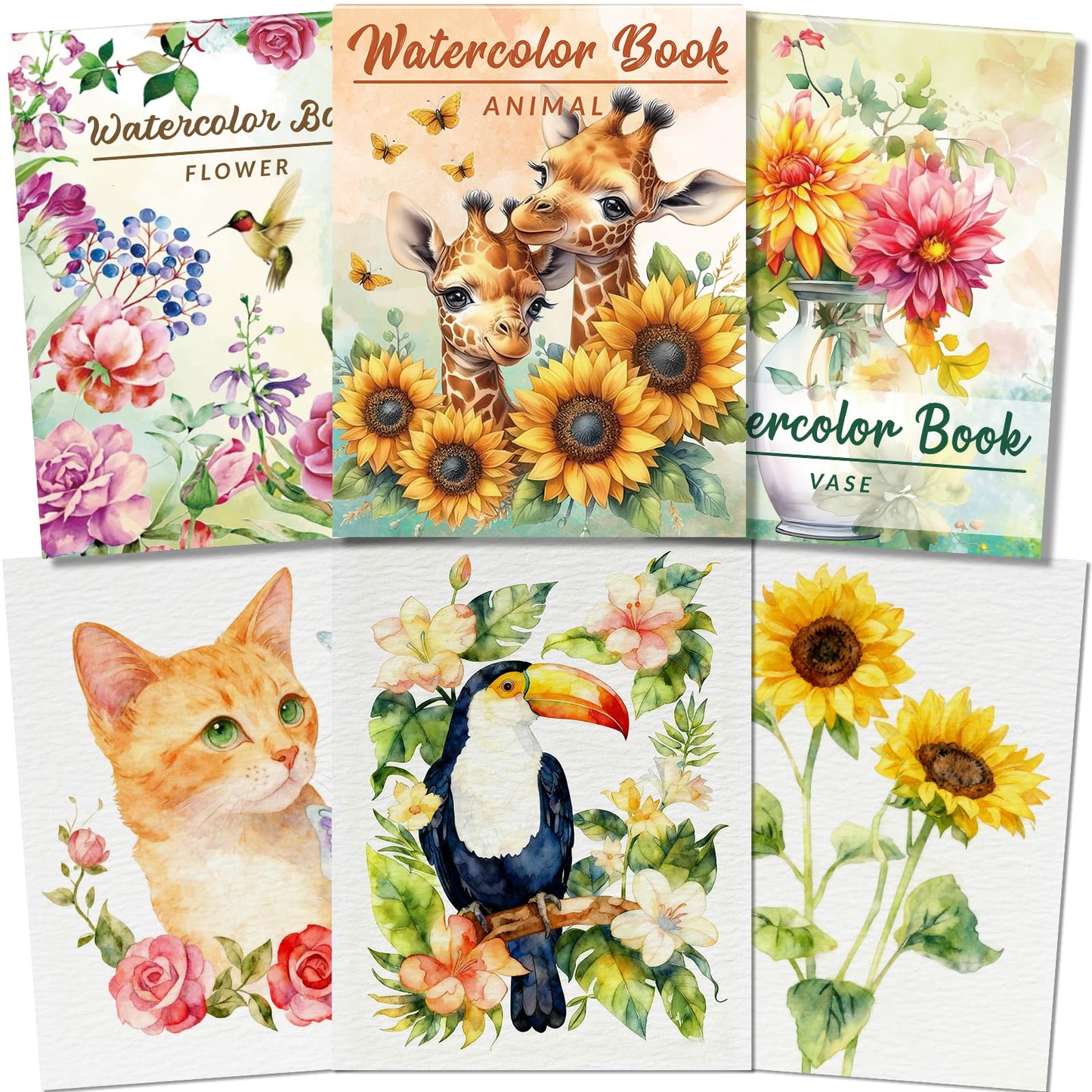 Kalysky A4 Watercolour Workbook, 3 Pack Watercolour Colouring Book for Adults Beginners, 160GSM Cold-Pressed Texture Paper, Watercolour Book for