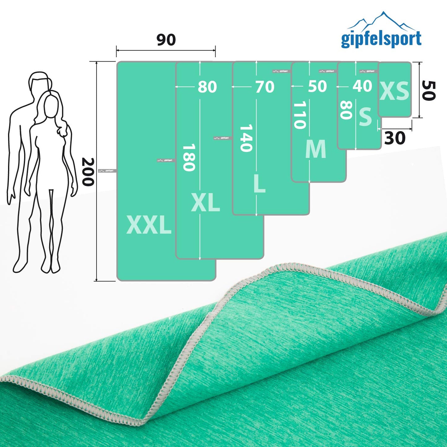 gipfelsport Microfibre Towel | Green | M(110x50cm)