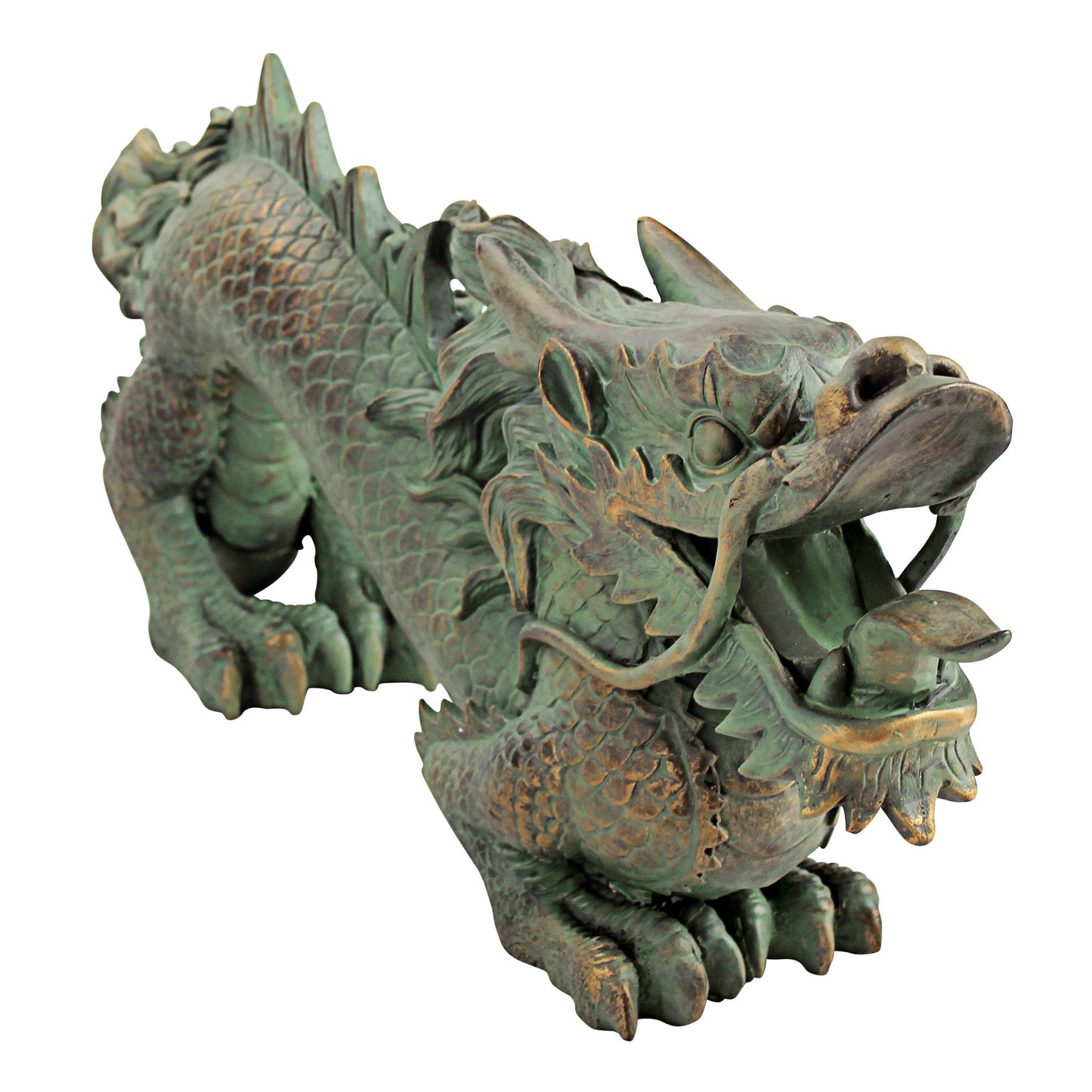 Design Toscano Asian Dragon of the Great Wall Garden Statue, Medium, 53.5 cm, Polyresin, Bronze Verdigris Finish