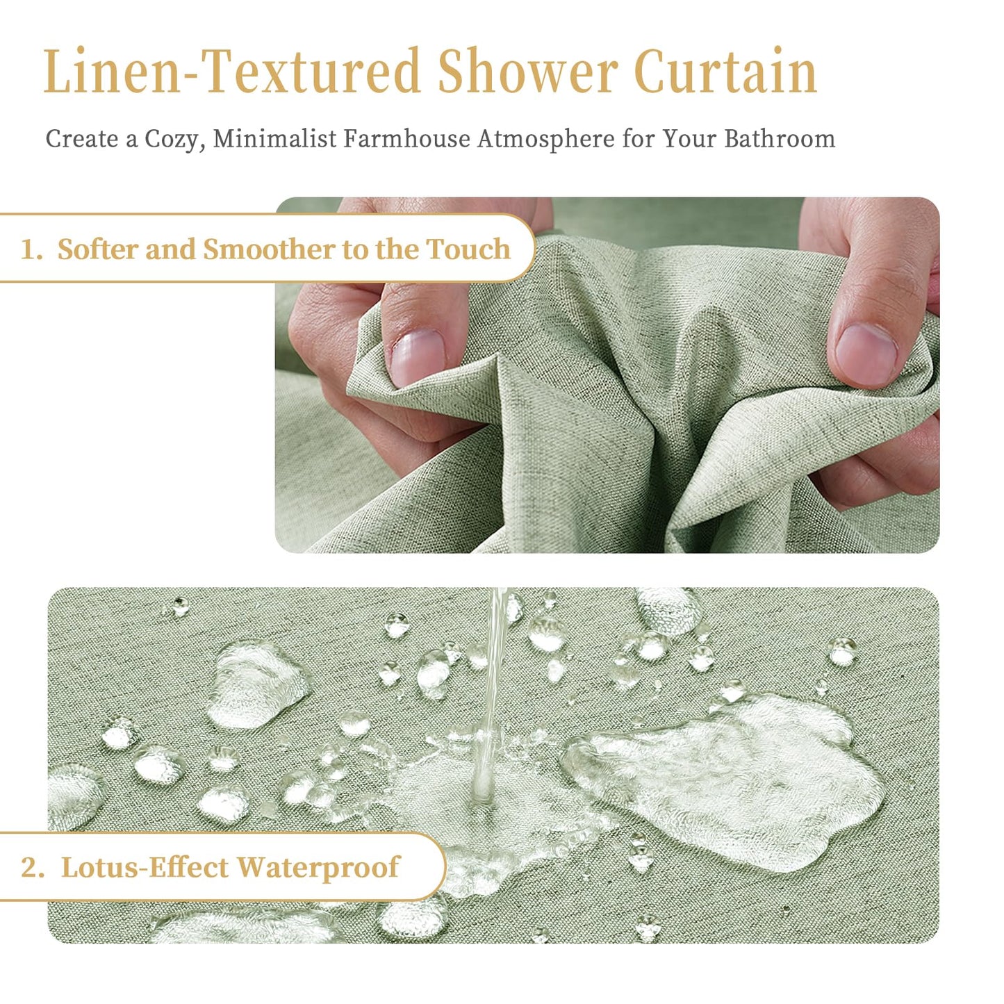 FY&XZH Linen-Texture Fabric Shower Curtain Set with Stainless Steel Hooks,230 GSM Heavy Luxury Weighted Bath Curtain,Water-resistant& Washable Cloth