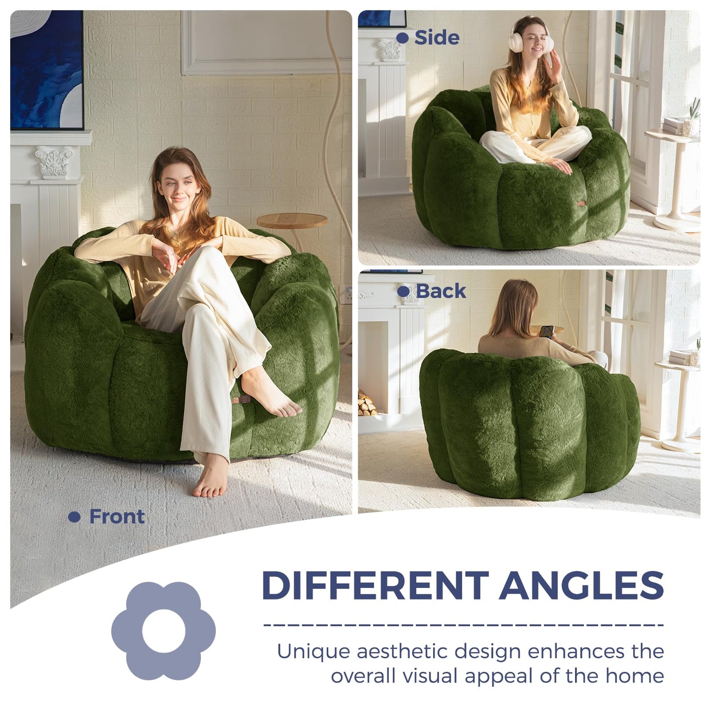MAXYOYO Floral Shaped Bean Bag Sofa, Includes Filling, Faux Fur Fabric