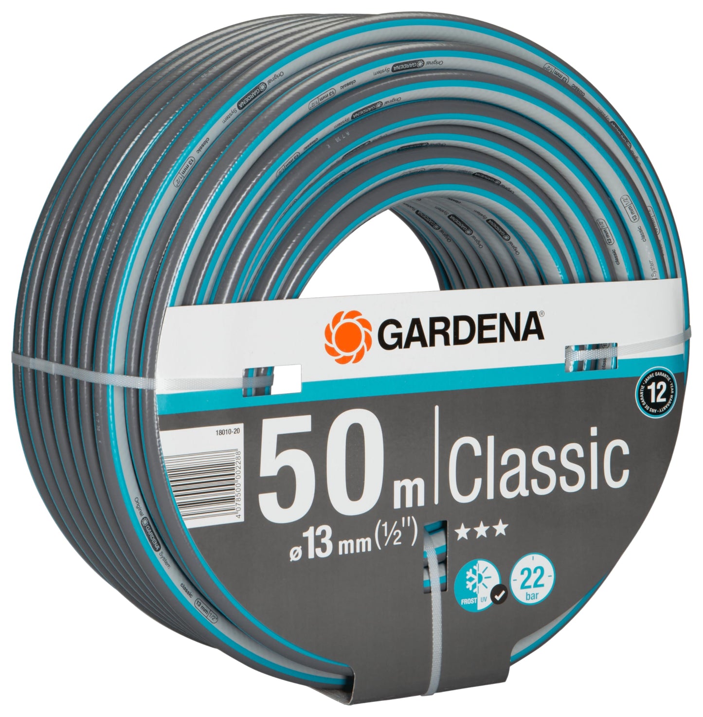 Gardena Classic Hose, 13 mm (1/2 inch), 50 m: Universal Garden Hose of Robust Cross-Weave, 22 bar Burst Pressure, Frost/UV Resistant, Without System