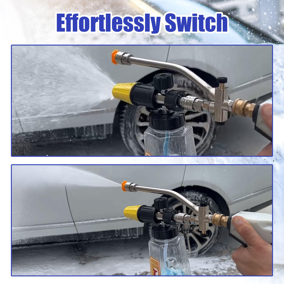 Tool Daily Foam Cannon Dual-Connector Accessory, Pressure Washer Double Tip Attachment for Soap Cannon, 5 Pressure Washer Sprayer Nozzles, 1/4" Quick
