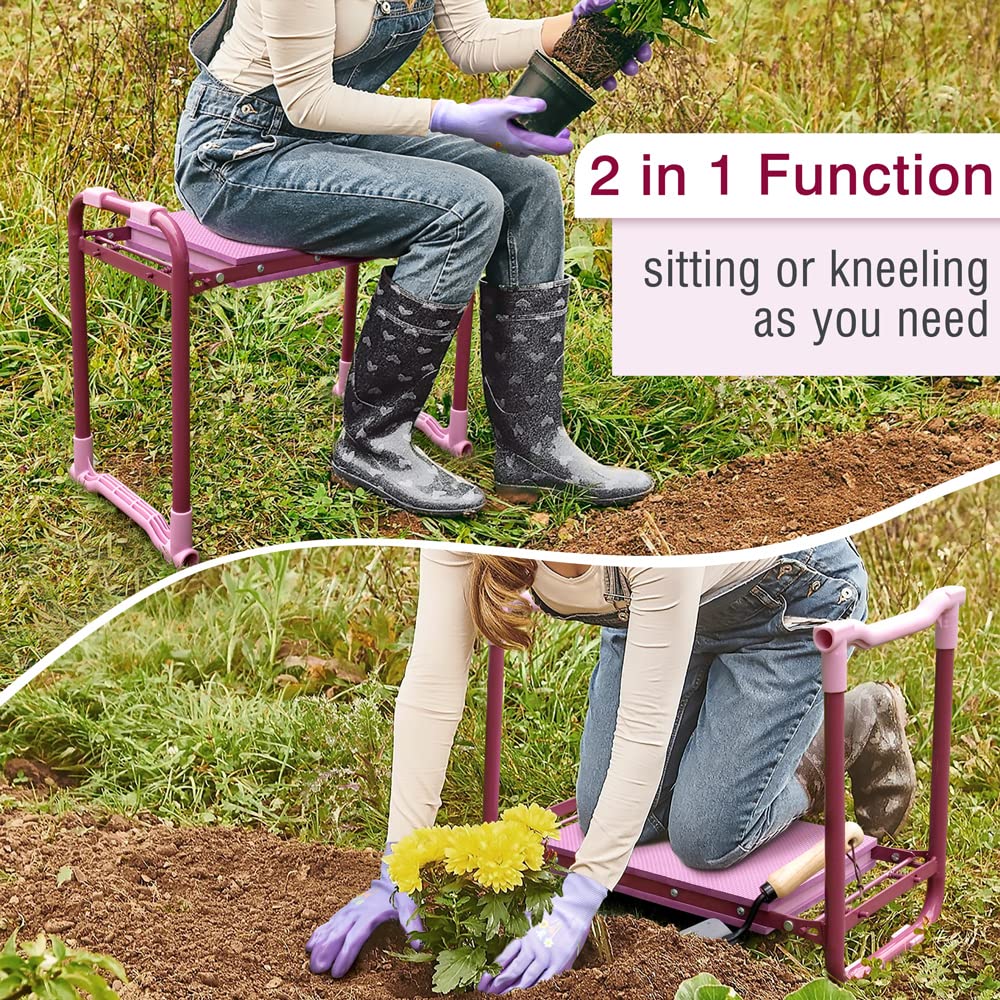 Colwelt Garden Kneeler and Seat Upgraded, Garden Kneeler Stool with Soft Wider Kneeling Pad, Foldable Garden Bench Stool with Tool Pouch, EVA Foam Pad