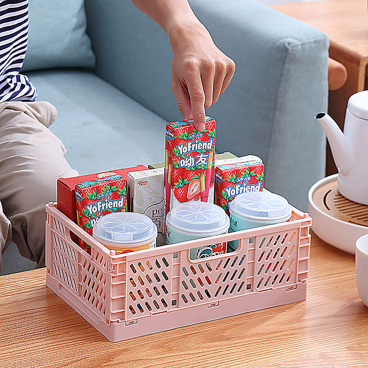 Spesh 4 Pcs Collapsible Crates Storage Boxes Stackable Storage Baskets Plastic Folding Crate Boxes with Handles for Kitchen,Living